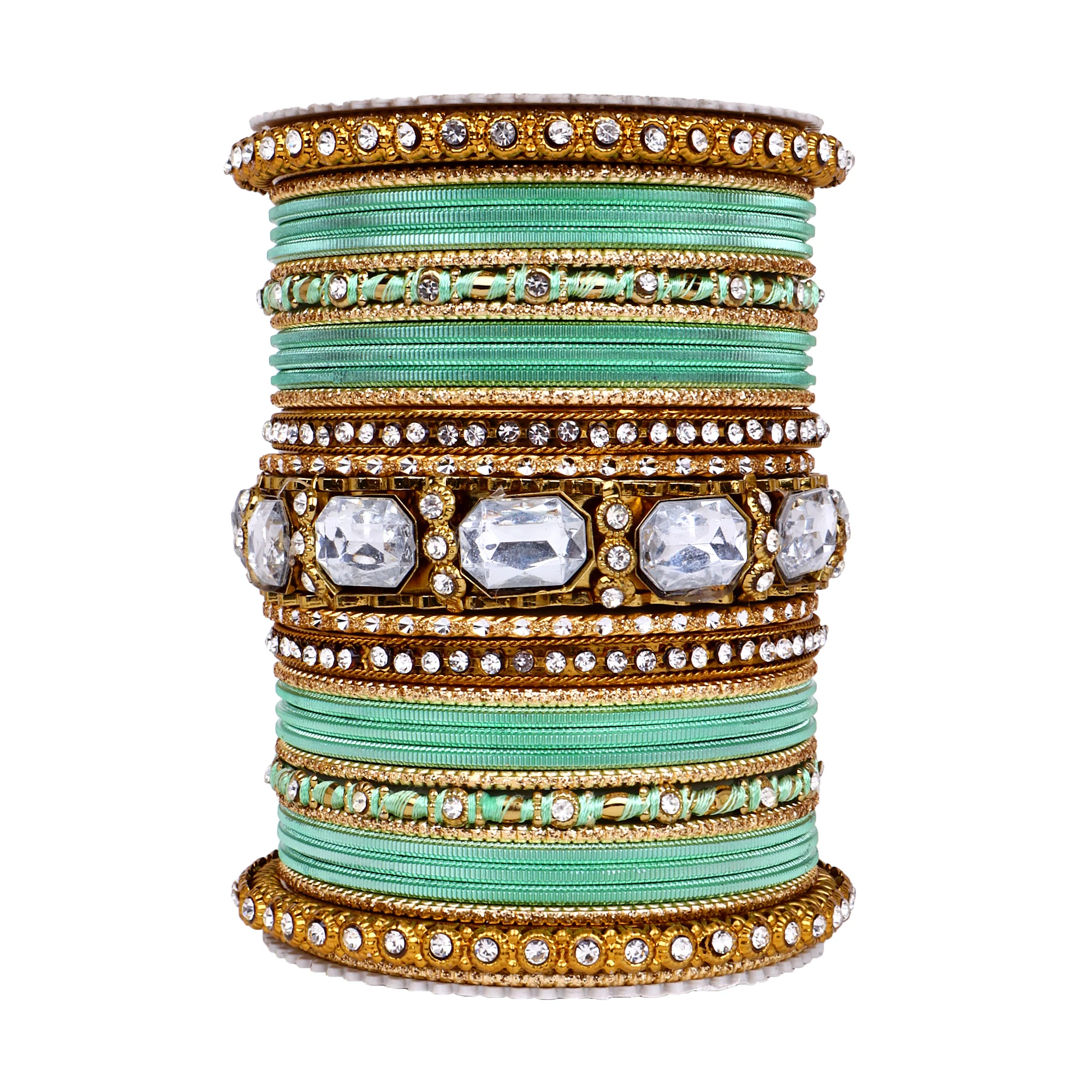 Set of 2 Beautiful Colored Bangle Set With Big Kundan Stone - Image 27