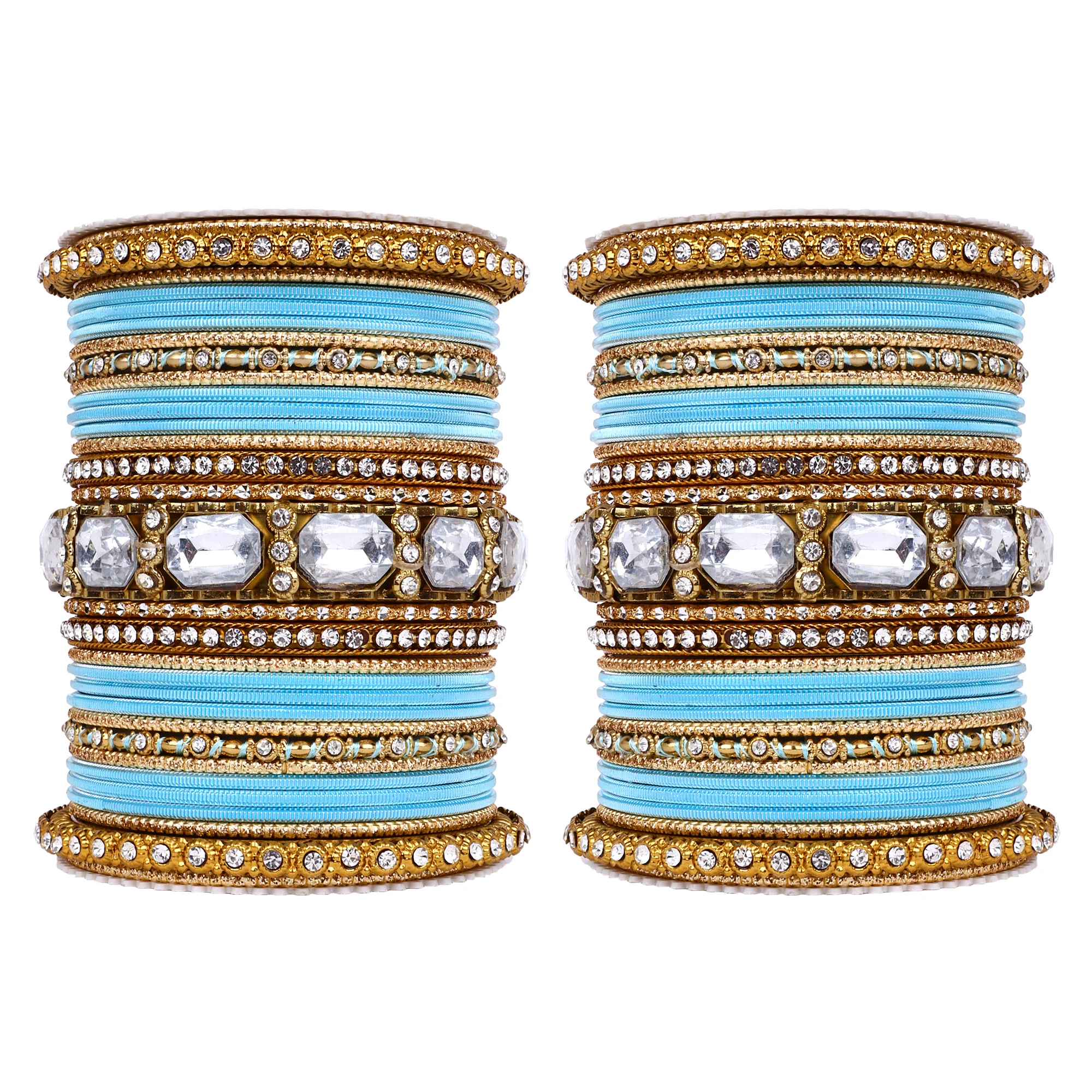 Set of 2 Beautiful Colored Bangle Set With Big Kundan Stone - Image 28