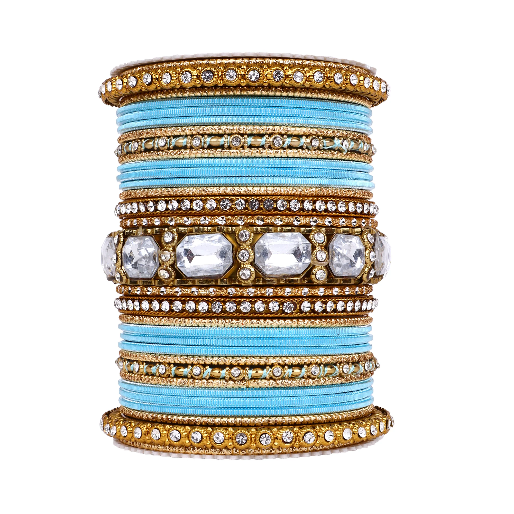 Set of 2 Beautiful Colored Bangle Set With Big Kundan Stone - Image 30