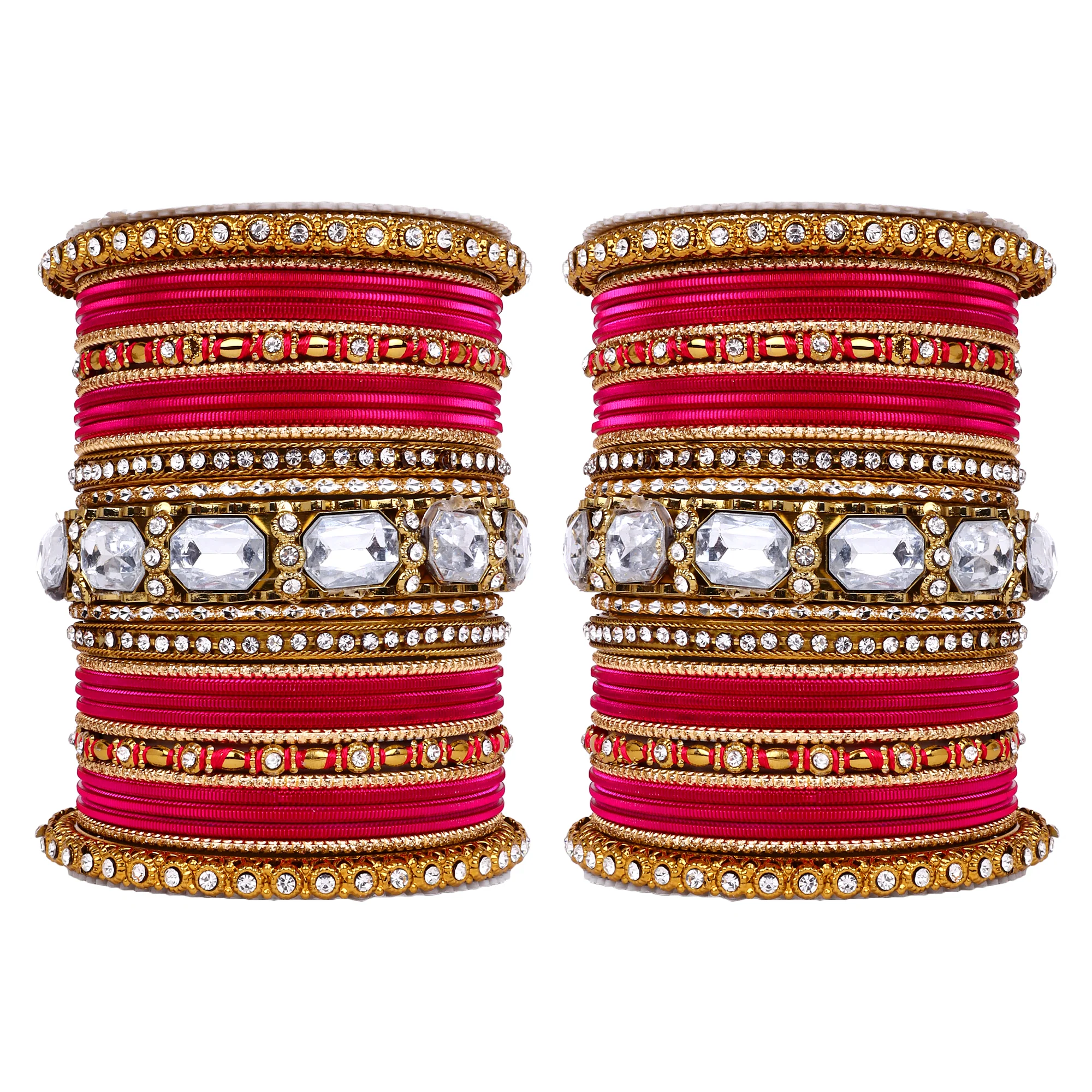 Set of 2 Beautiful Colored Bangle Set With Big Kundan Stone - Image 31