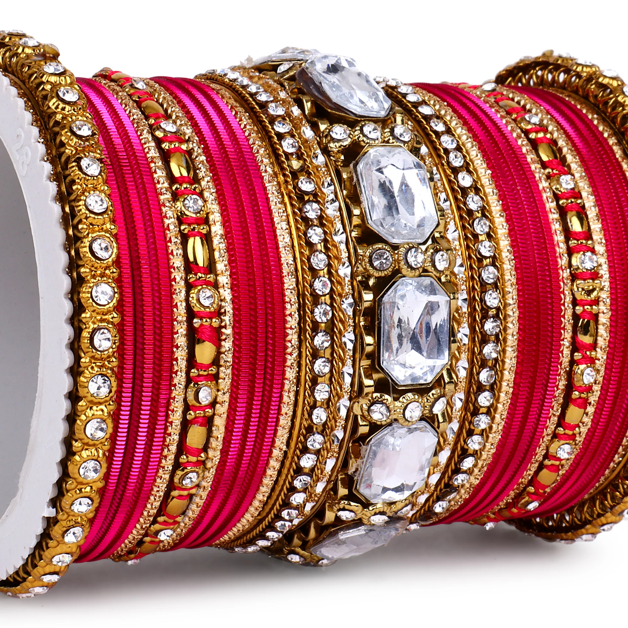 Set of 2 Beautiful Colored Bangle Set With Big Kundan Stone - Image 32