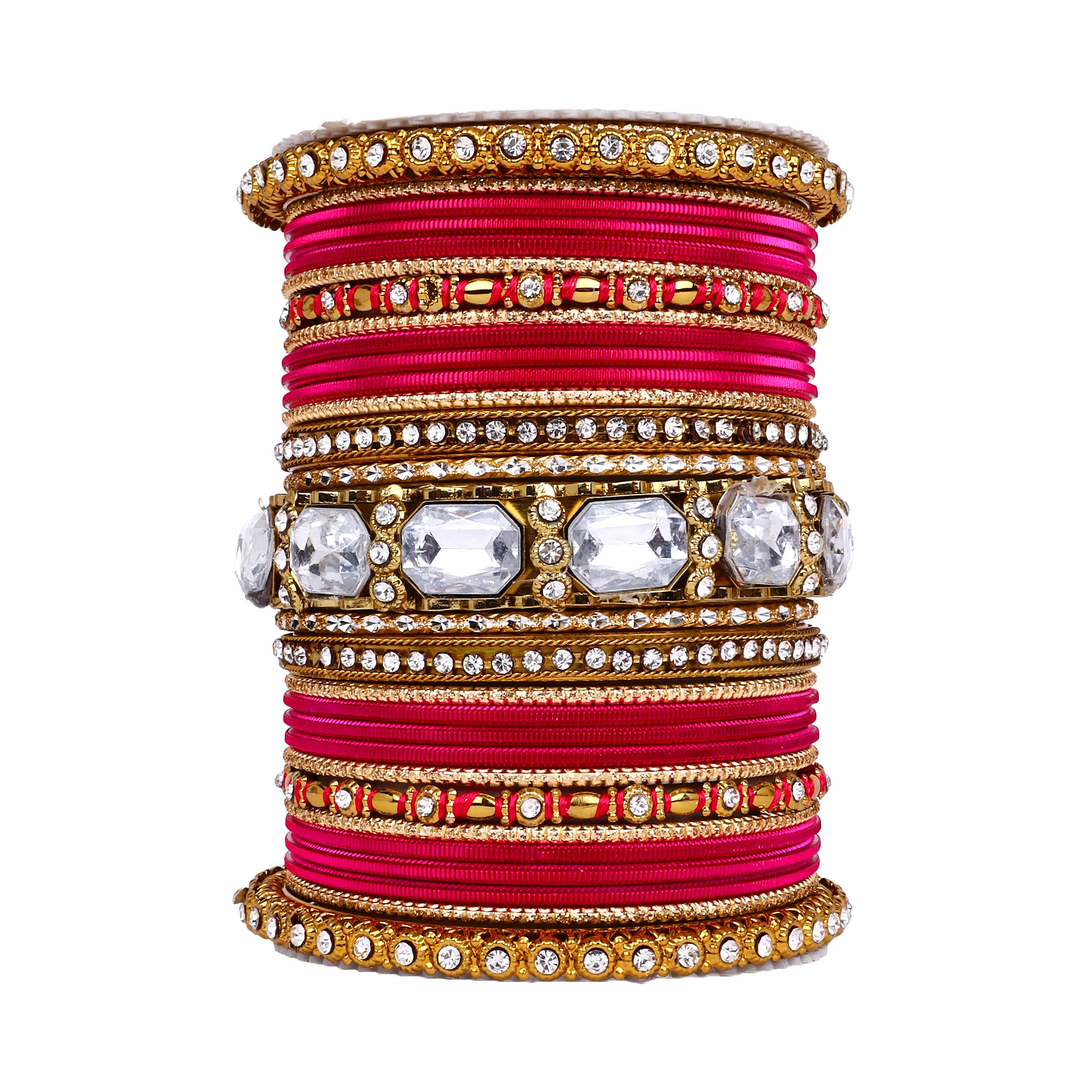 Set of 2 Beautiful Colored Bangle Set With Big Kundan Stone - Image 33