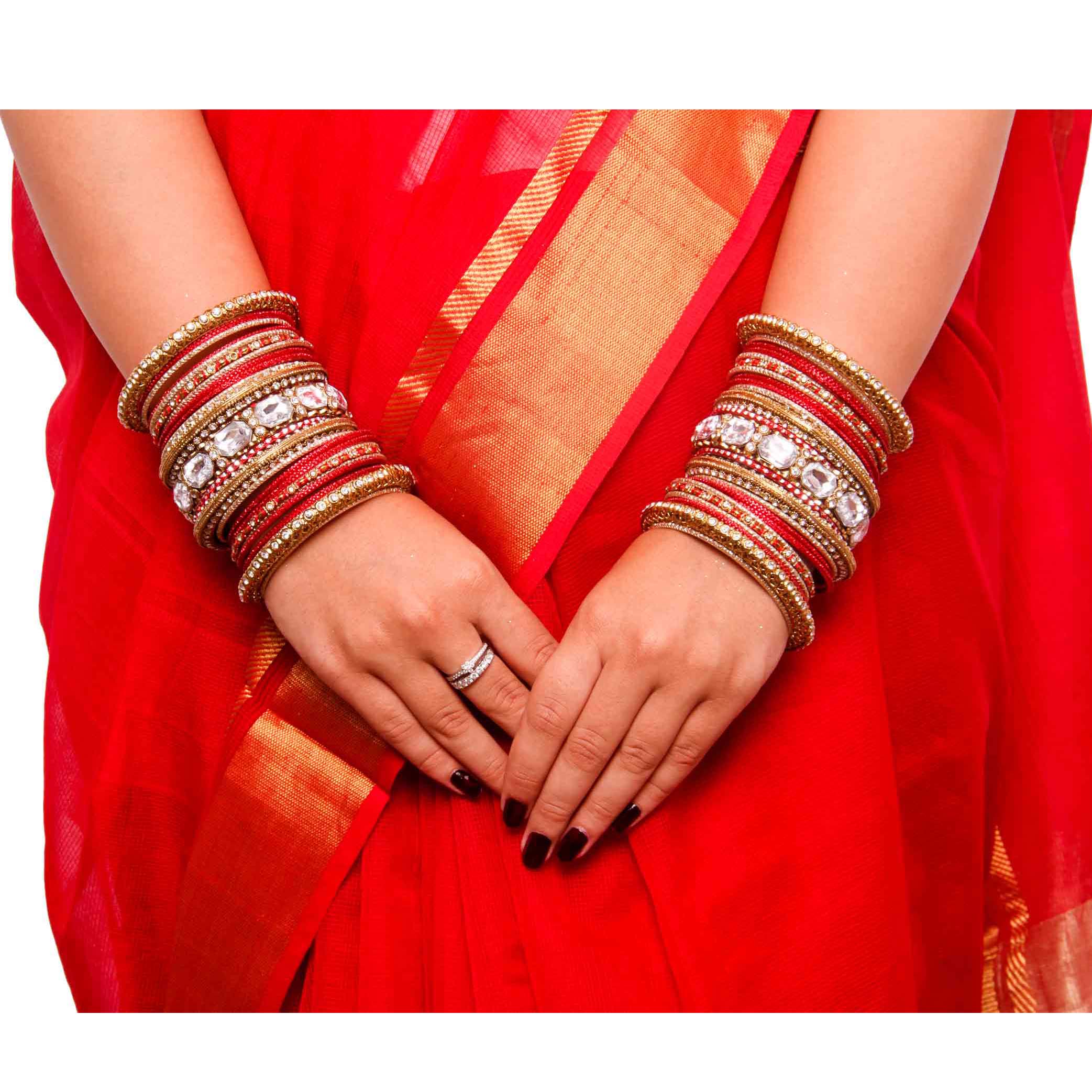 Set of 2 Beautiful Colored Bangle Set With Big Kundan Stone - Image 4