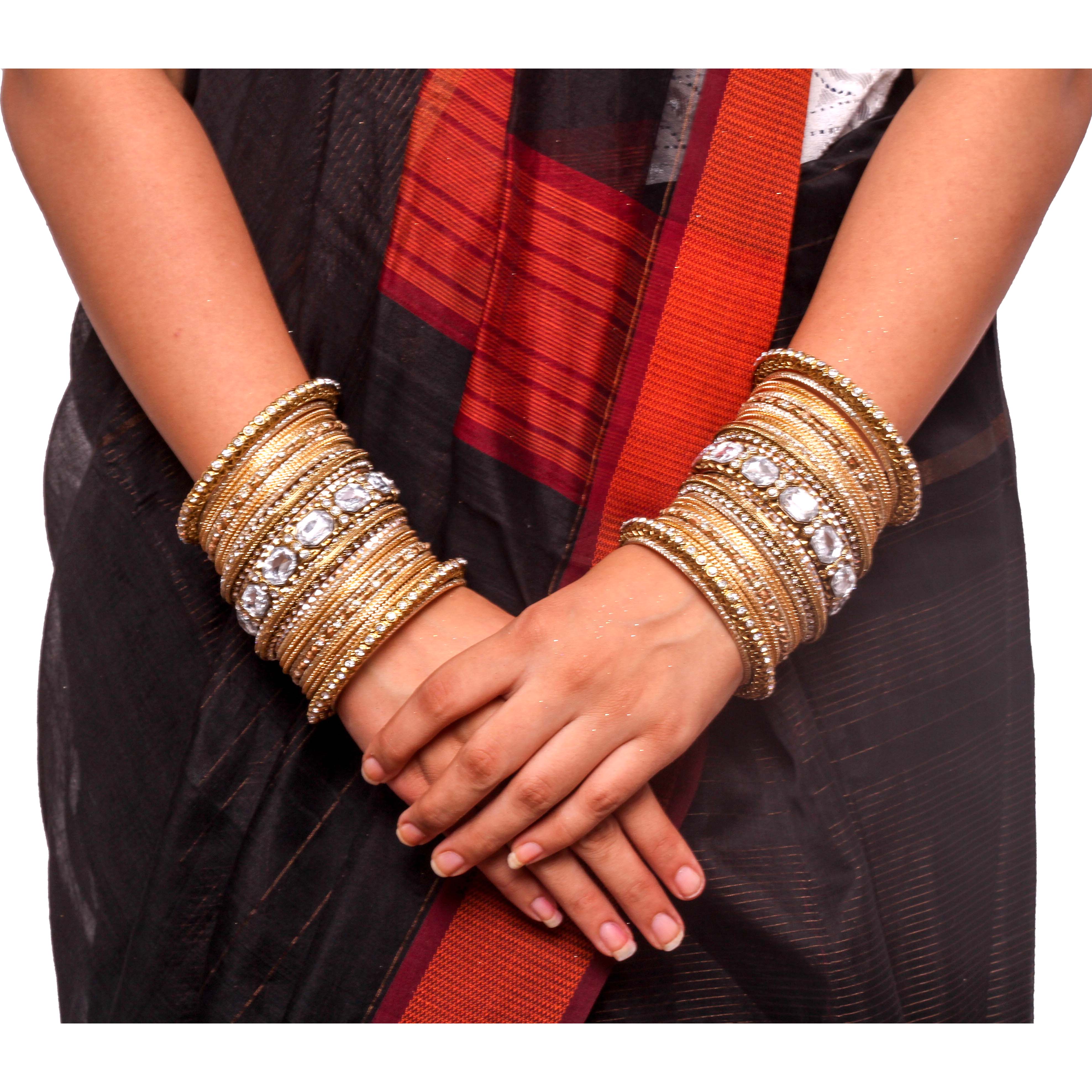 Set of 2 Beautiful Colored Bangle Set With Big Kundan Stone - Image 7