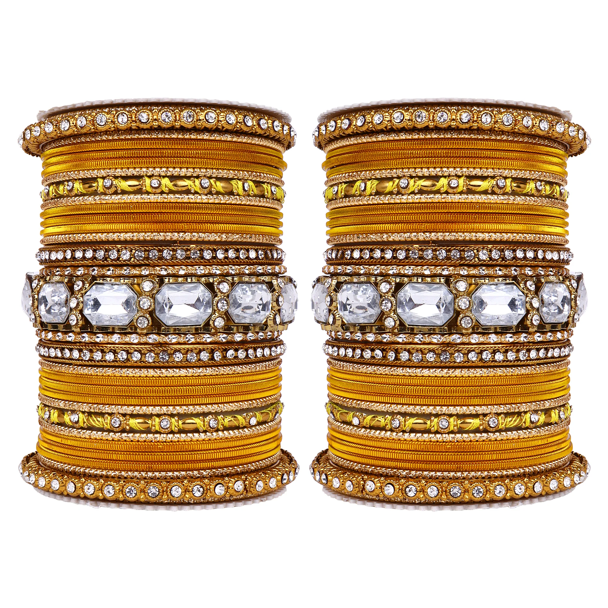 Set of 2 Beautiful Colored Bangle Set With Big Kundan Stone - Image 8