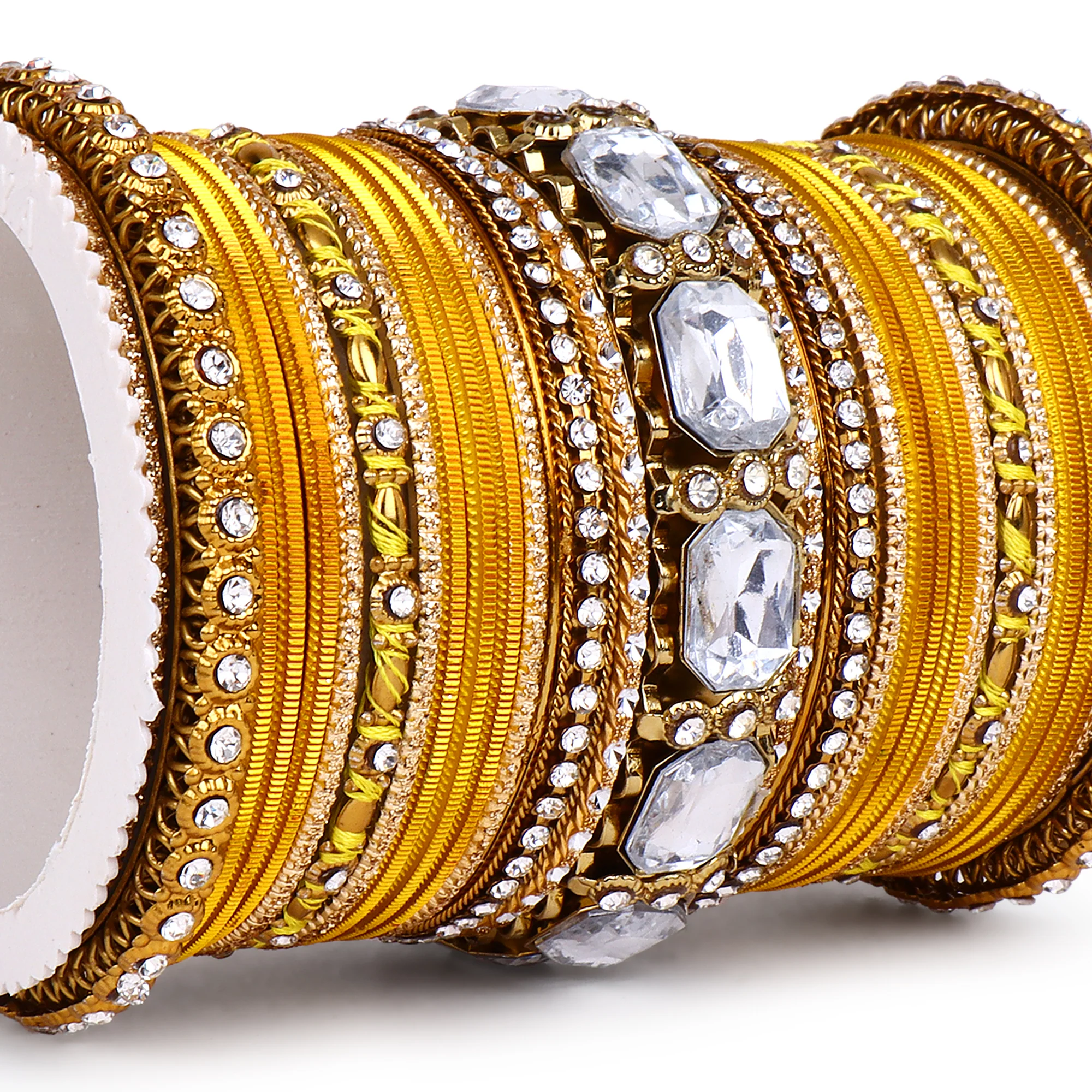Set of 2 Beautiful Colored Bangle Set With Big Kundan Stone - Image 9