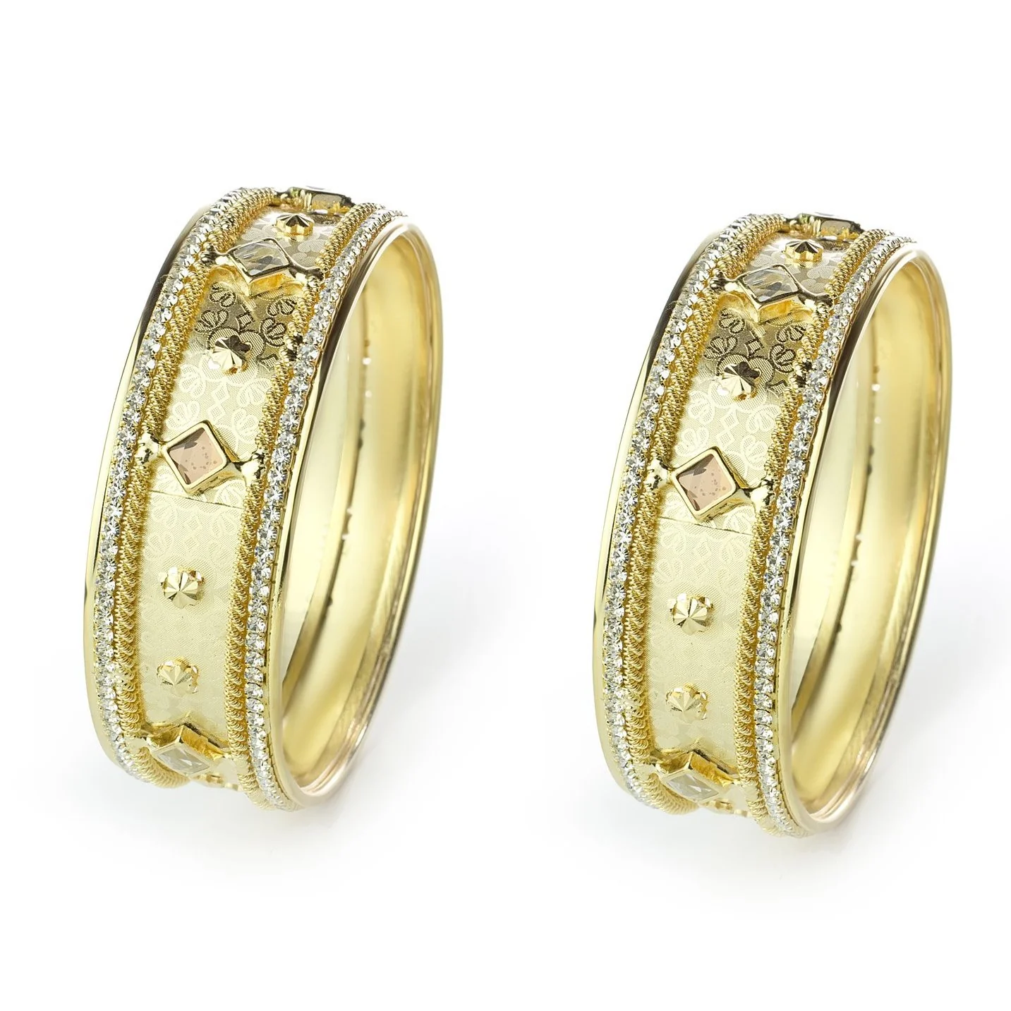 Beautiful Golden Bracelet Pair With Intricate Stone Work - Image 2