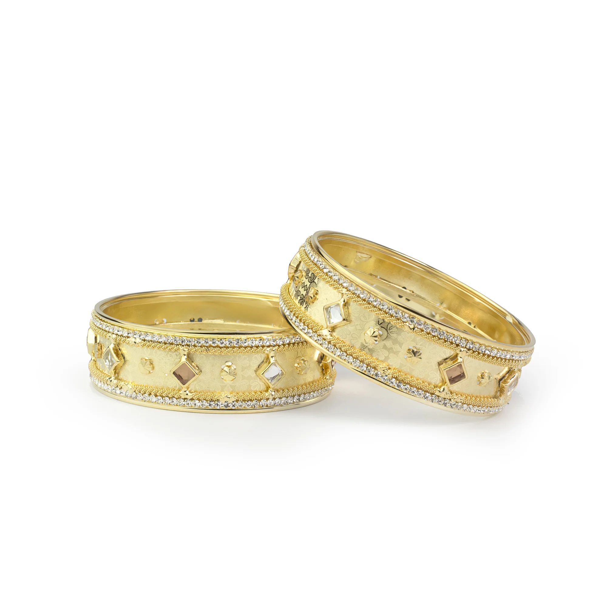 Beautiful Golden Bracelet Pair With Intricate Stone Work - Image 3