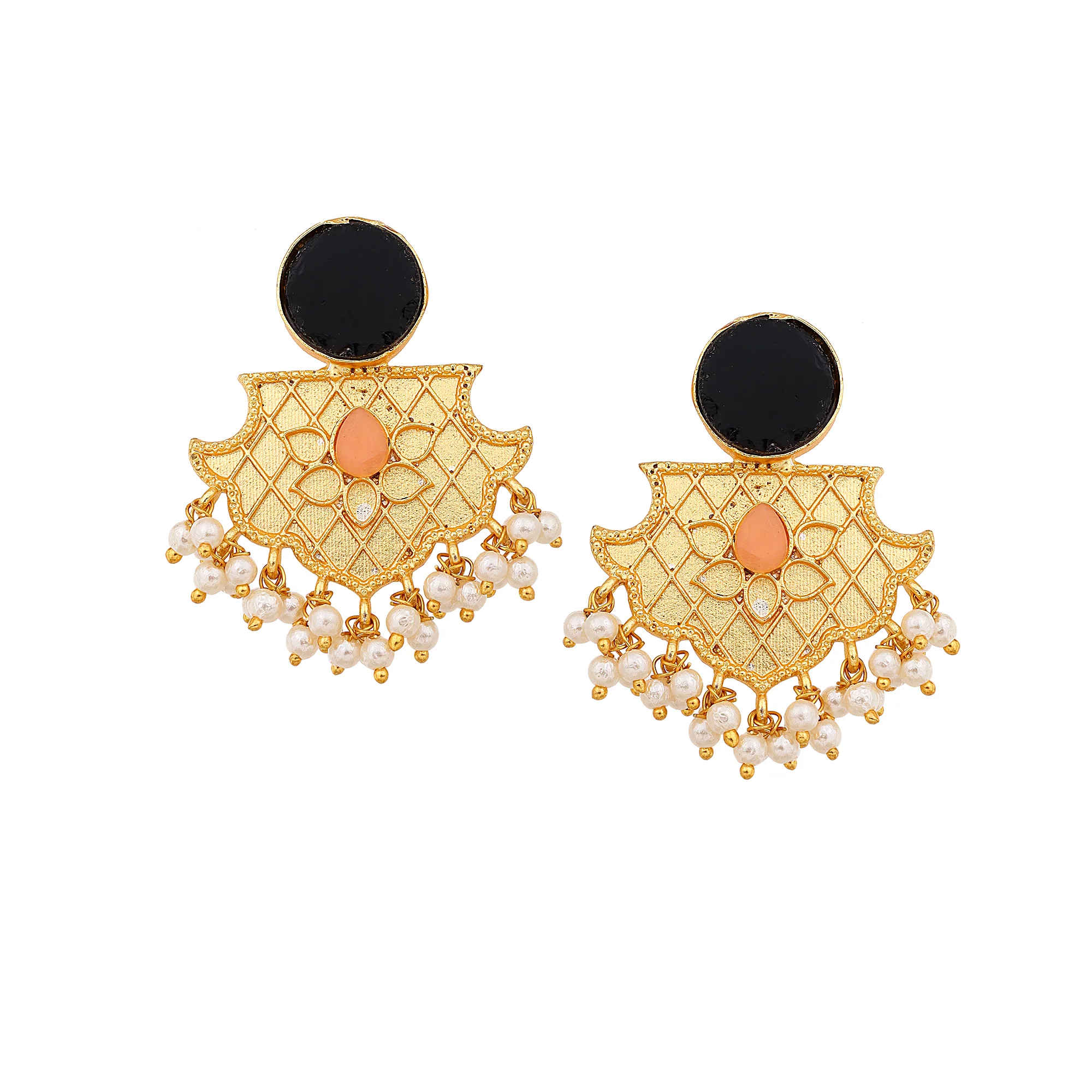 Traditional Jhumki Matte Gold Finish Earrings - Image 2
