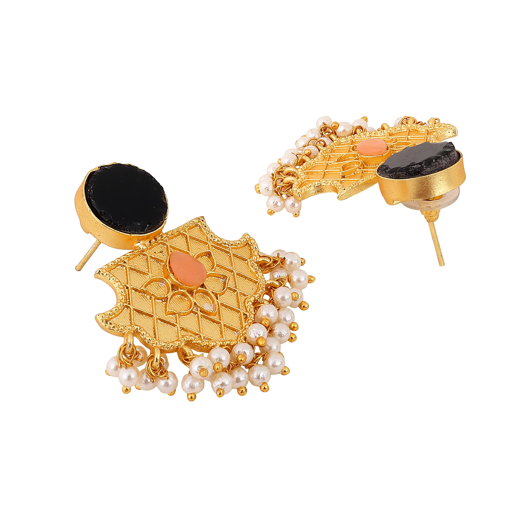 Traditional Jhumki Matte Gold Finish Earrings - Image 3