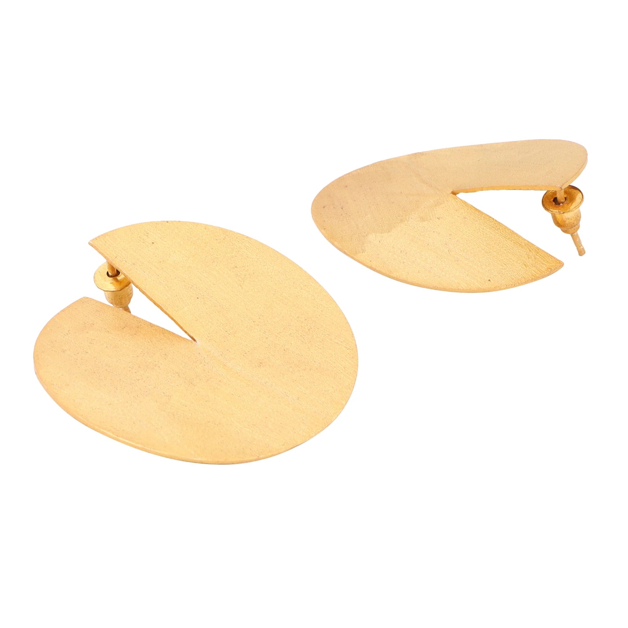 Beautiful Round Matte Gold Finish Earrings - Image 3