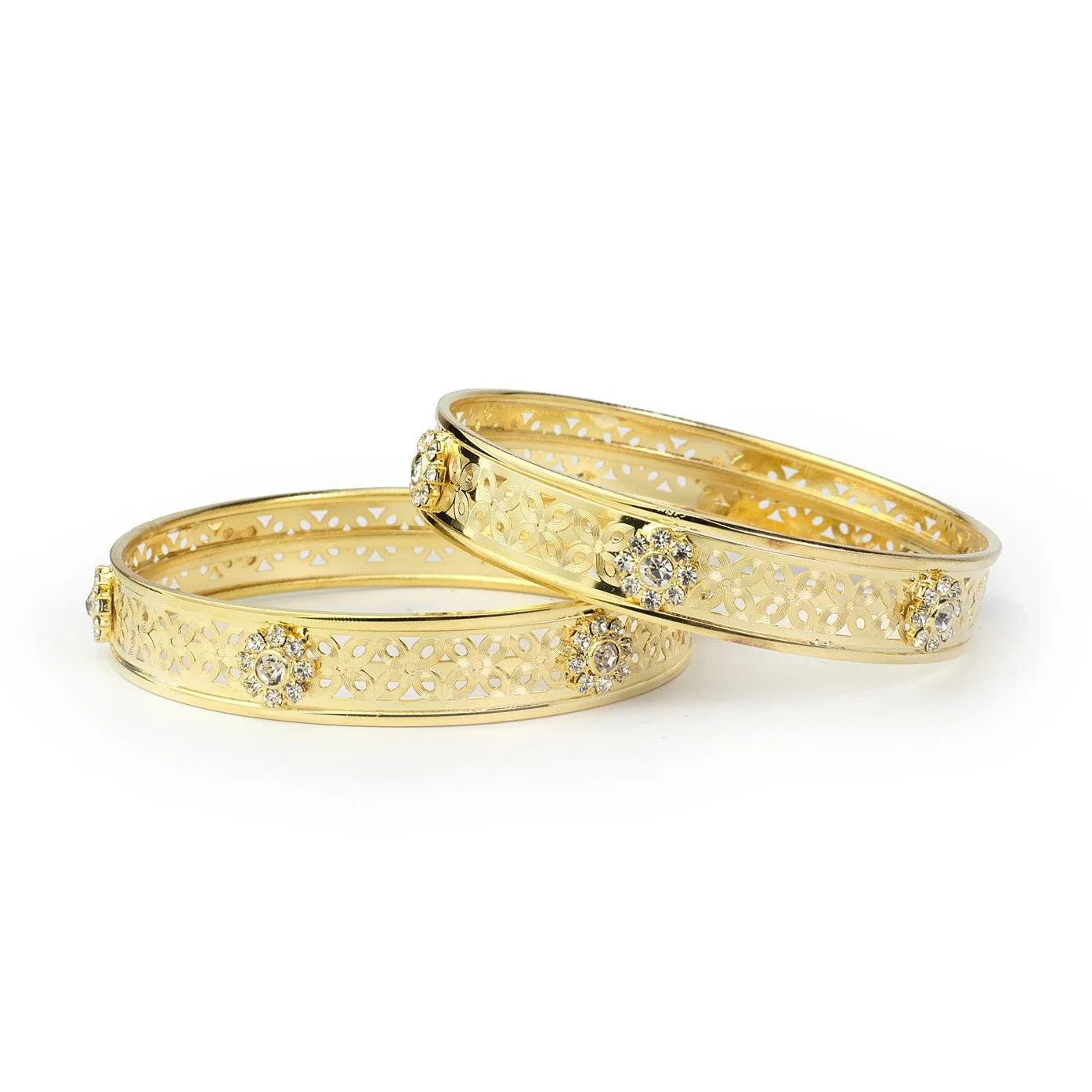 Beautiful Pair Of Golden Stone Bracelets With Intricate Jaali Work - Image 3