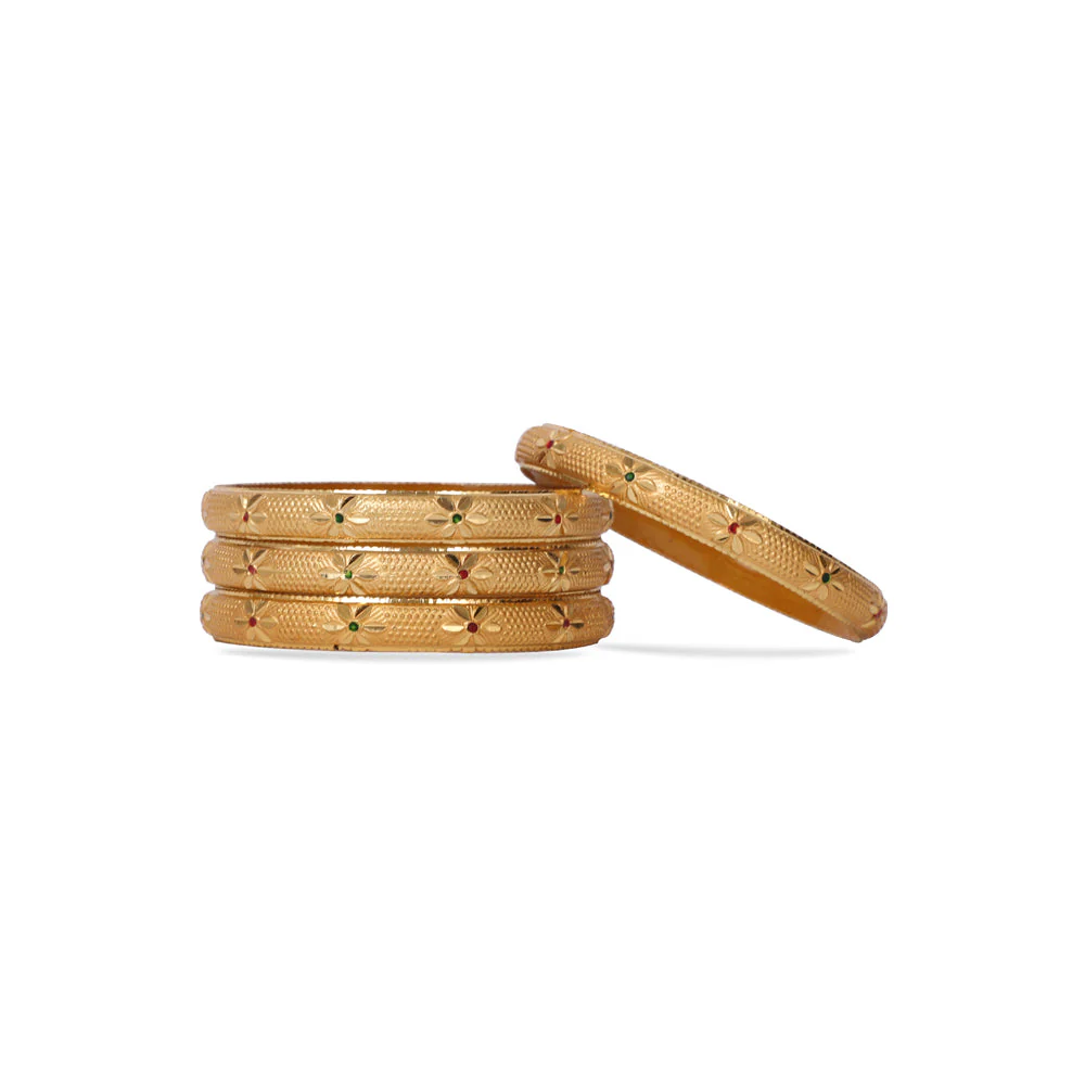 Beautiful Set Of 4 Gold Dyed Bracelets With Flower Design And Meenakari Work (Plus Size) - Image 2