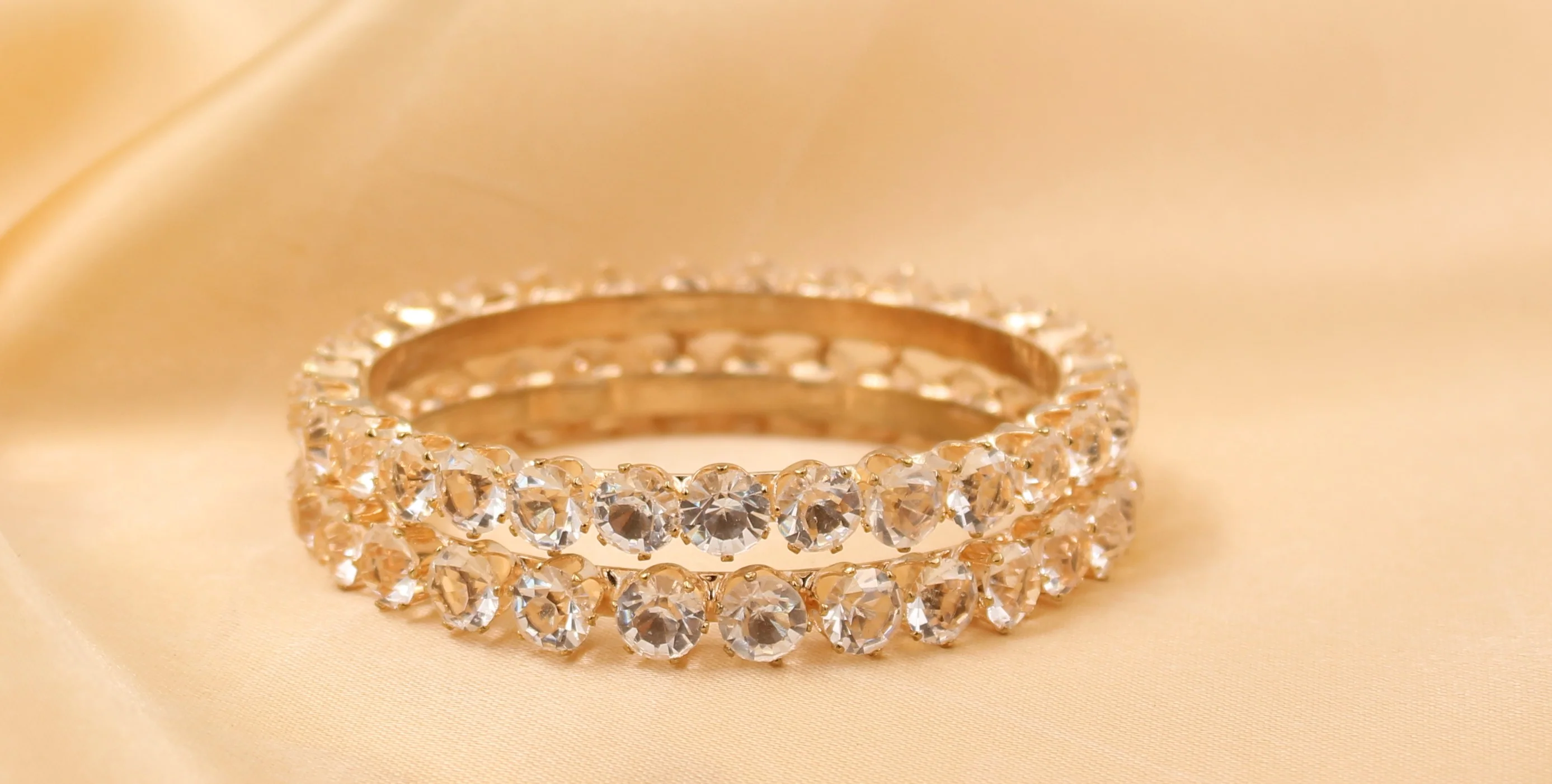 Beautiful Set of 2 Rose-Gold Running stone Bracelets by Leshya - Image 3