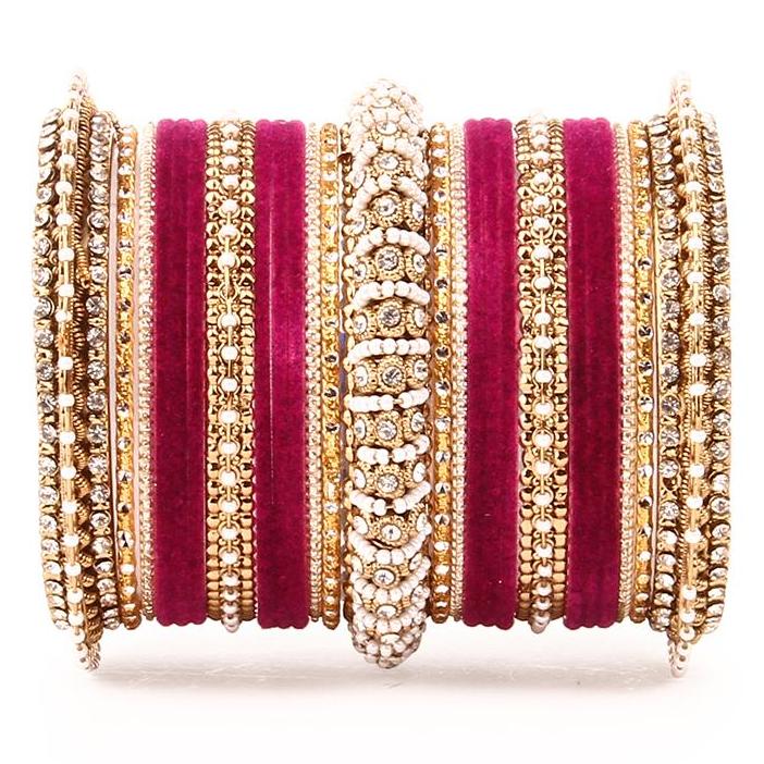 Set of 2 Beautiful Velvet Bangle And Pearl Bangle Set - Image 3