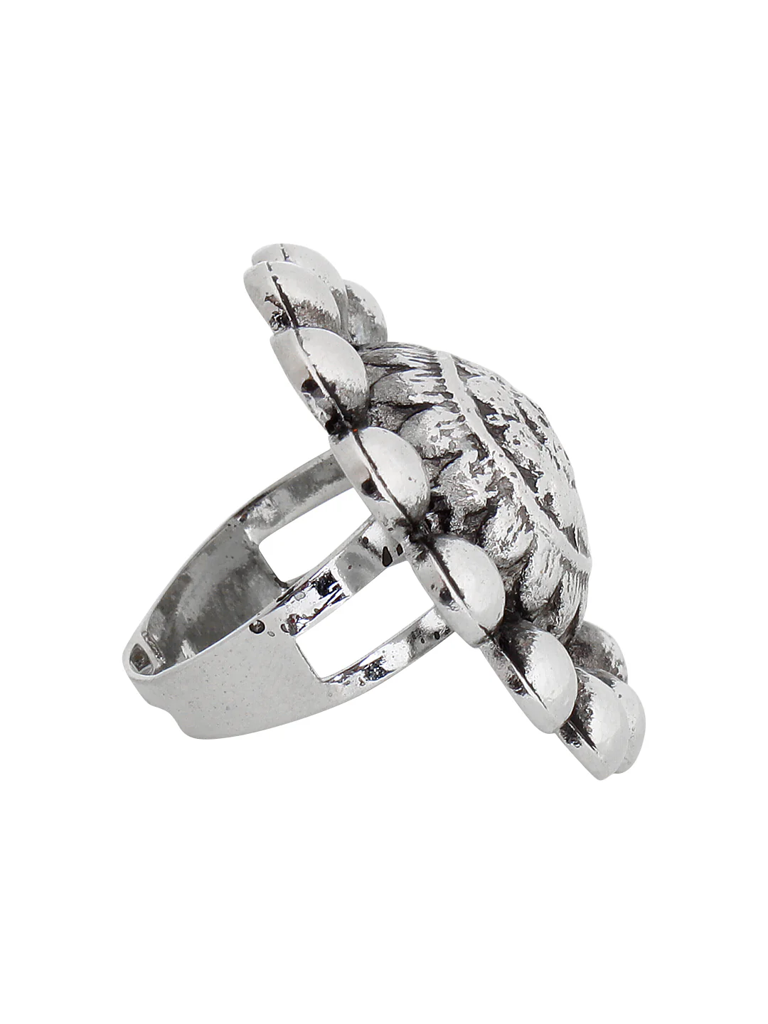 Big Round Free Size Oxidized Silver Ring by Leshya - Image 3