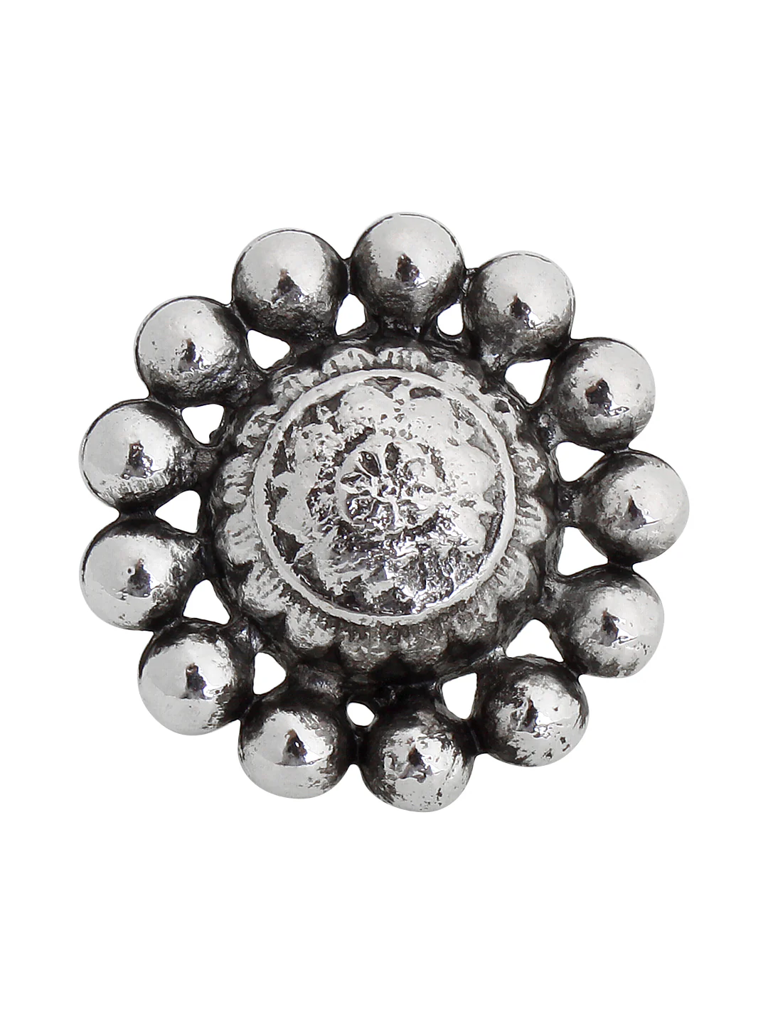 Big Round Free Size Oxidized Silver Ring by Leshya - Image 4