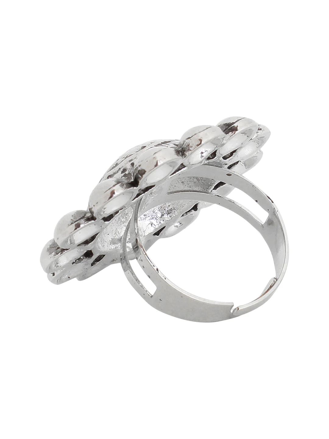 Big Round Free Size Oxidized Silver Ring by Leshya - Image 5