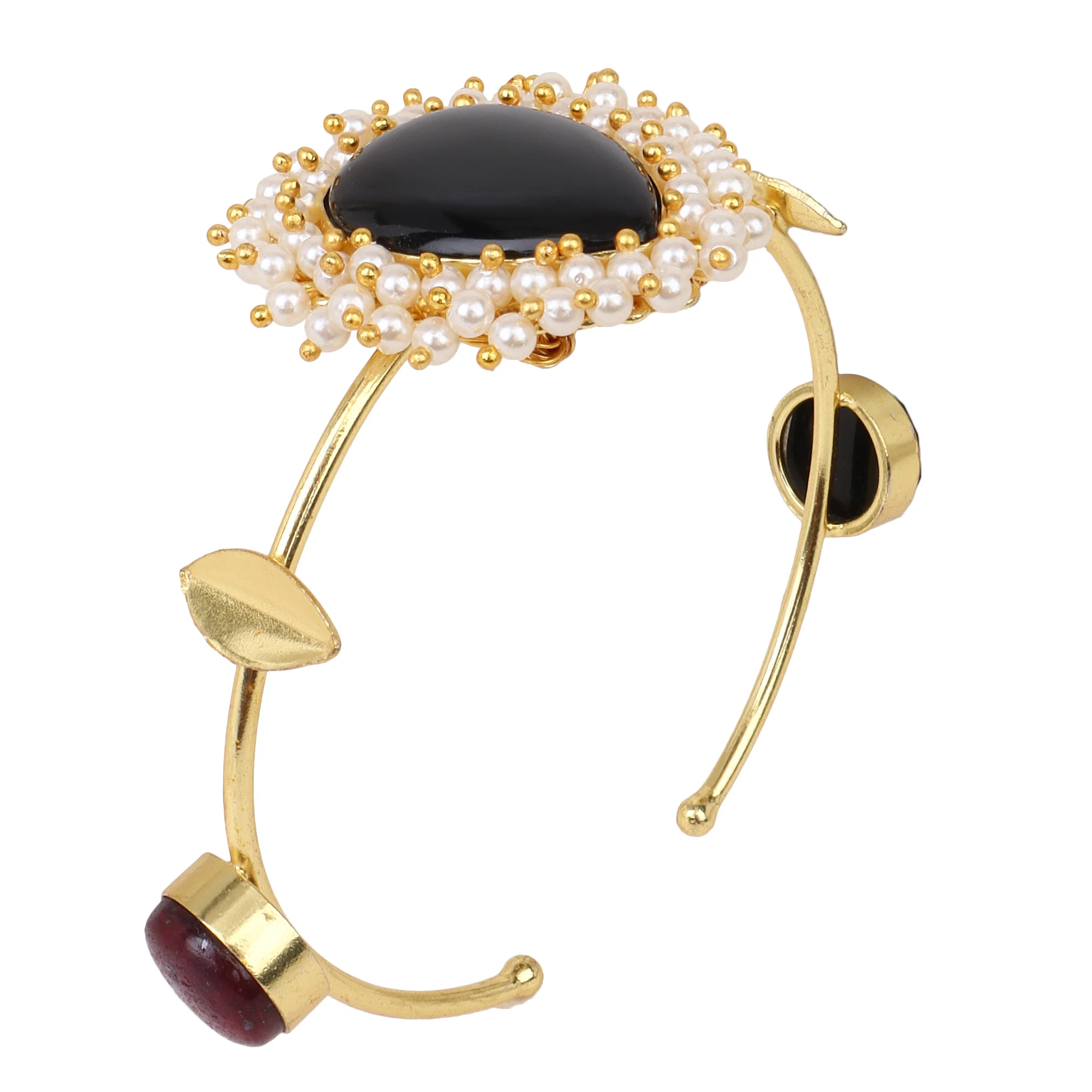 Black Stone Gajra Bracelet with Matte Golden Finish - Image 2