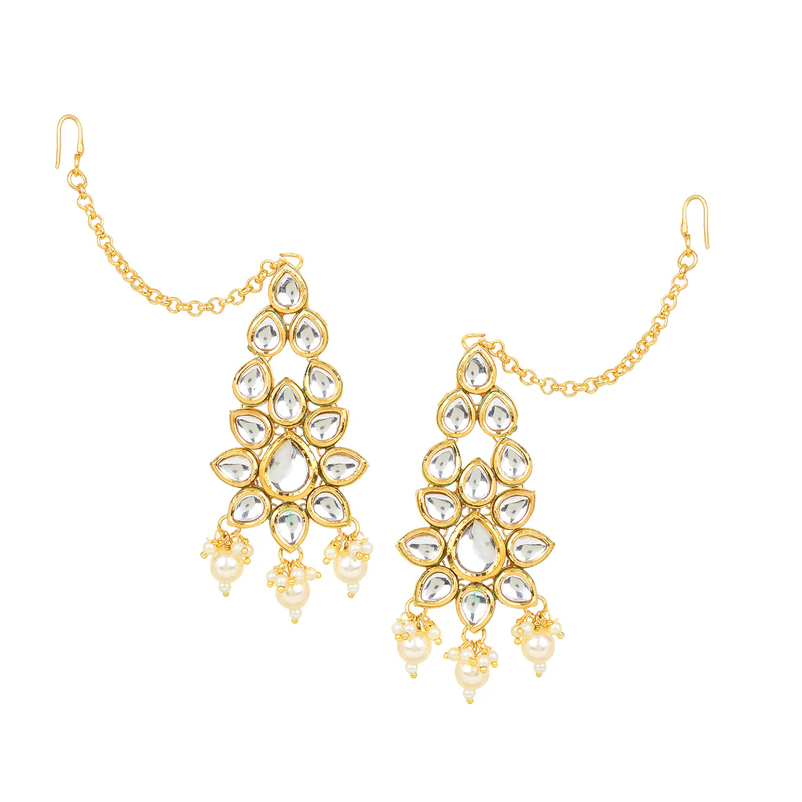 Bridal 3 Line Kundan necklace with Beaded Border and Earring Maang Tikka by Leshya - Image 4