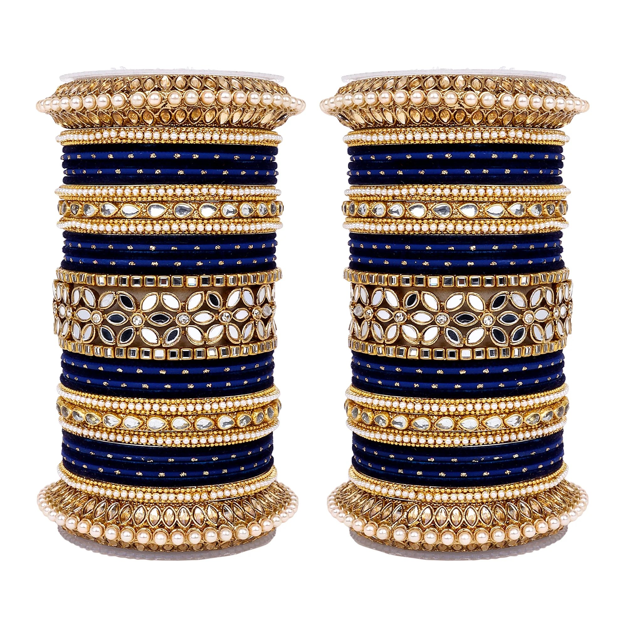 Bridal Bangle Set with Flower Mirror Kada and Pacheli by Leshya - Image 10