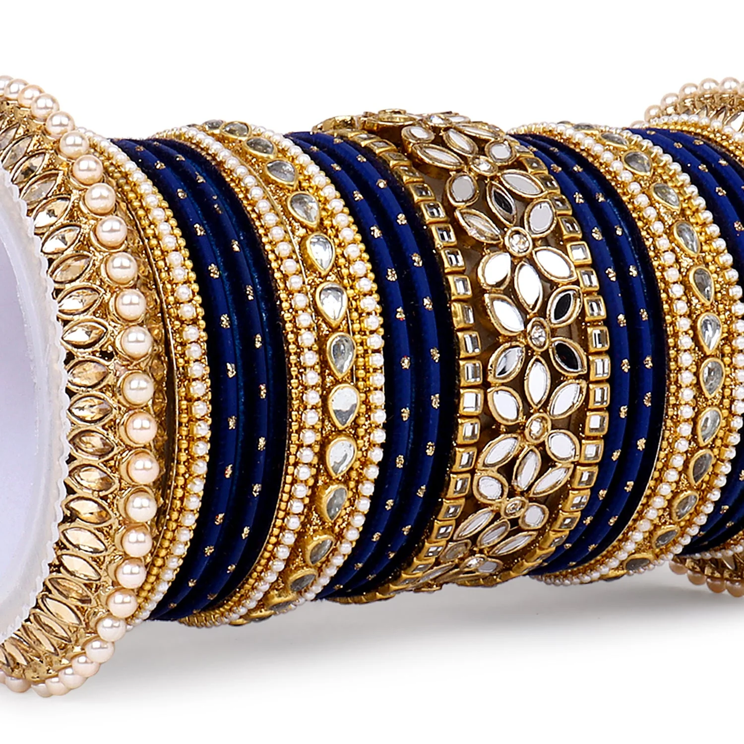 Bridal Bangle Set with Flower Mirror Kada and Pacheli by Leshya - Image 11
