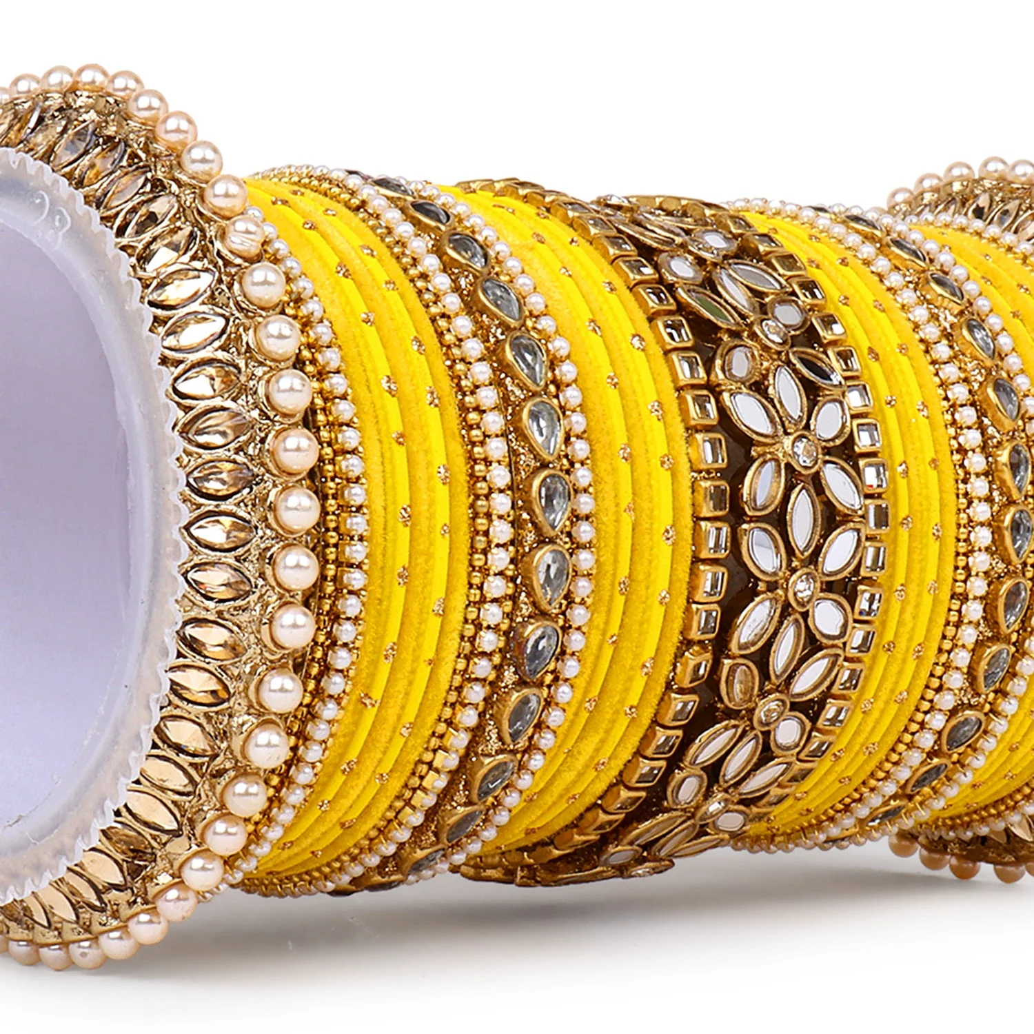 Bridal Bangle Set with Flower Mirror Kada and Pacheli by Leshya - Image 19