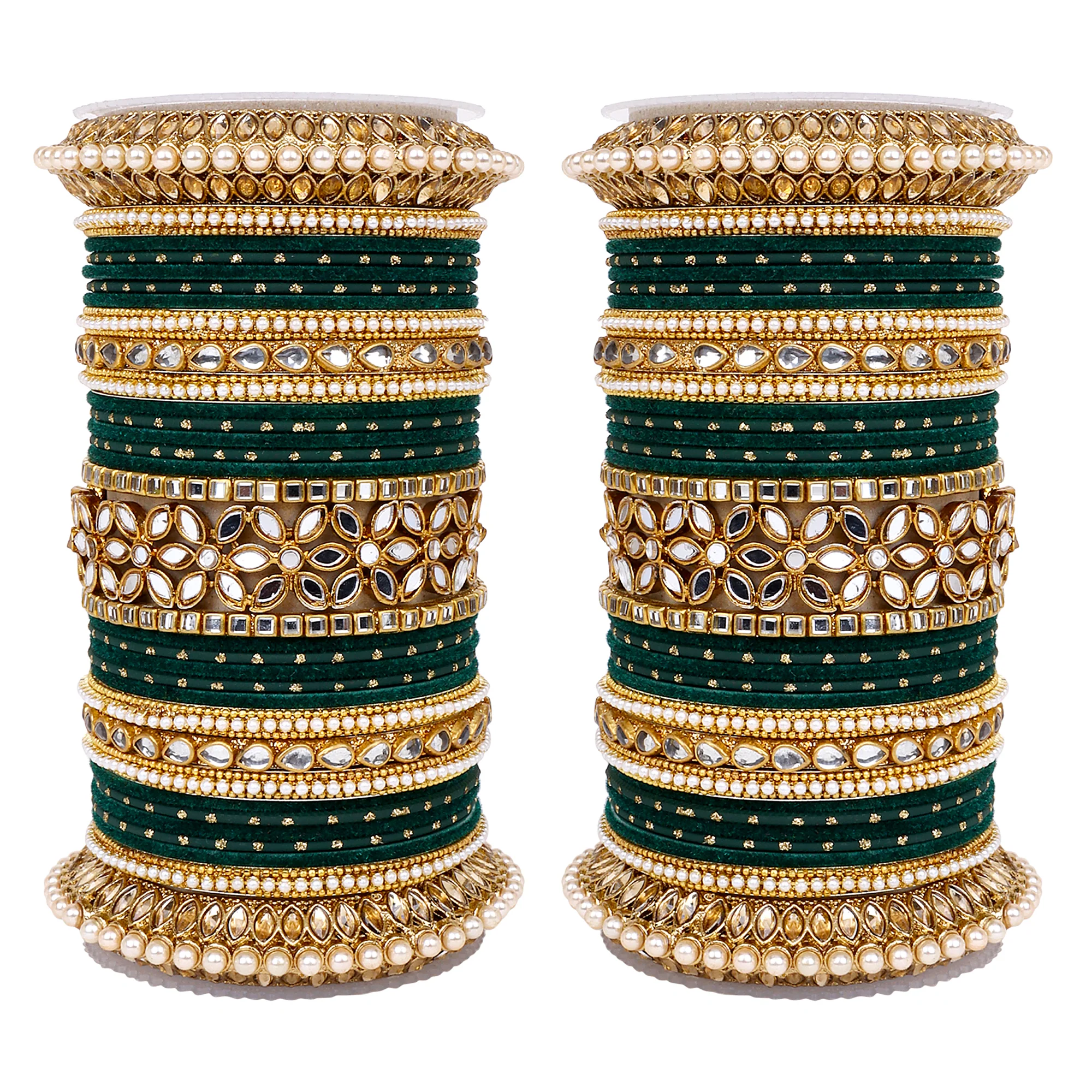 Bridal Bangle Set with Flower Mirror Kada and Pacheli by Leshya - Image 10