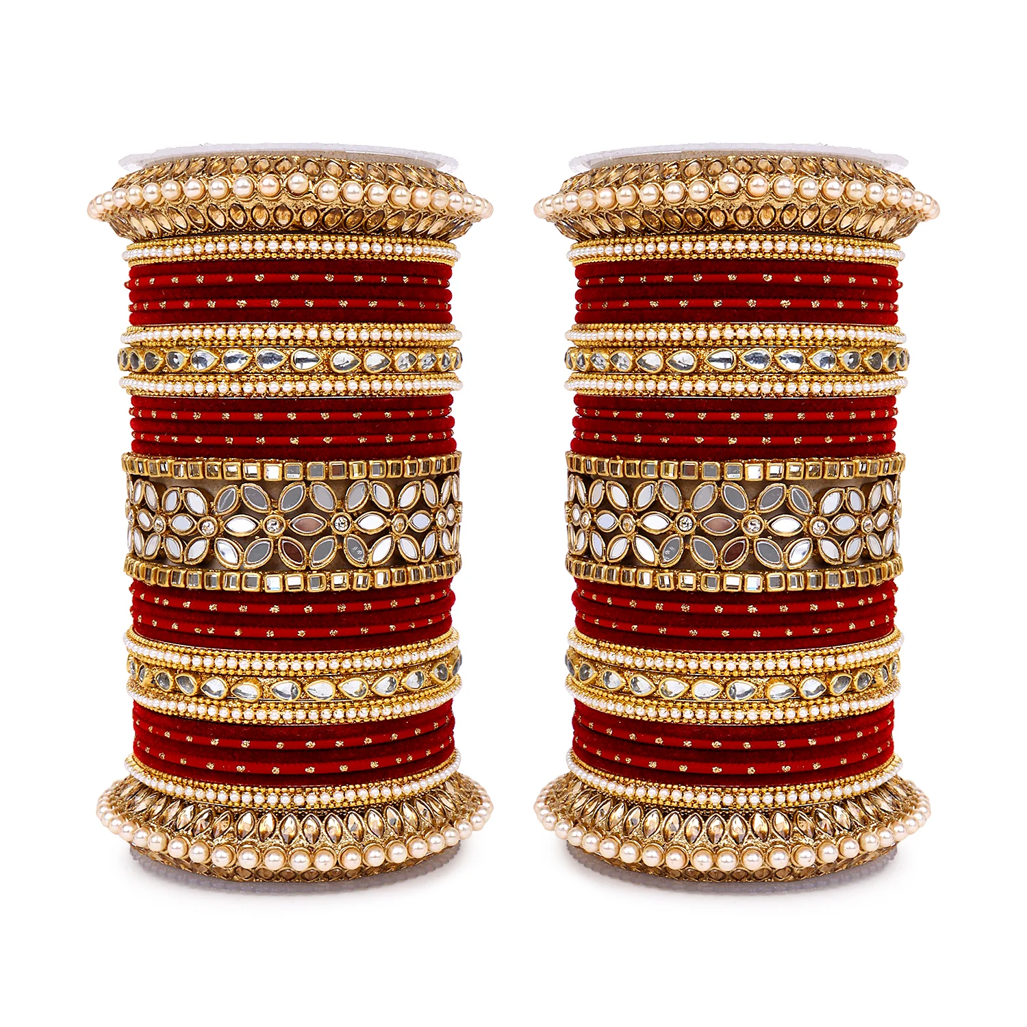 Bridal Bangle Set with Flower Mirror Kada and Pacheli by Leshya - Image 12