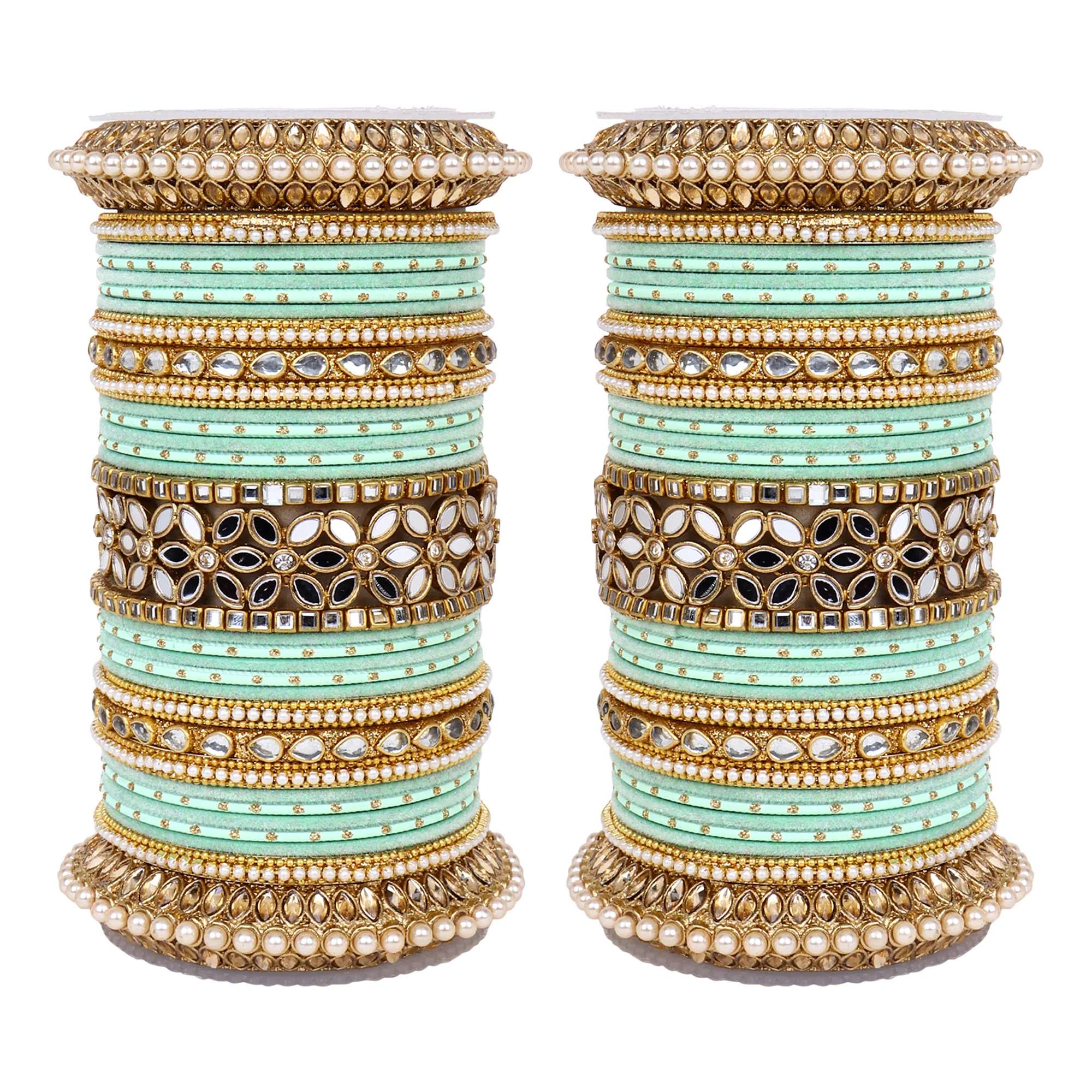 Bridal Bangle Set with Flower Mirror Kada and Pacheli by Leshya - Image 14