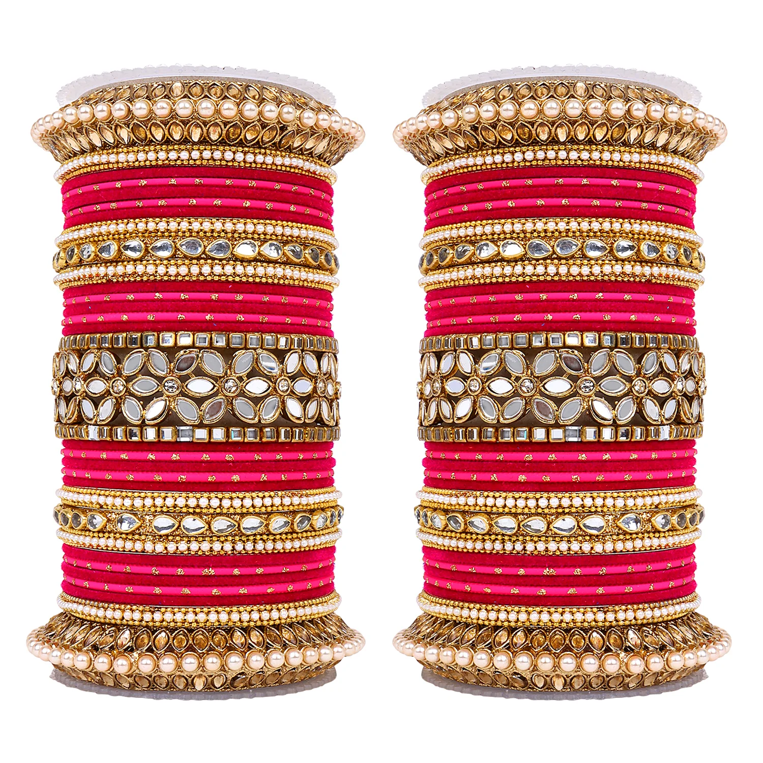 Bridal Bangle Set with Flower Mirror Kada and Pacheli by Leshya - Image 16