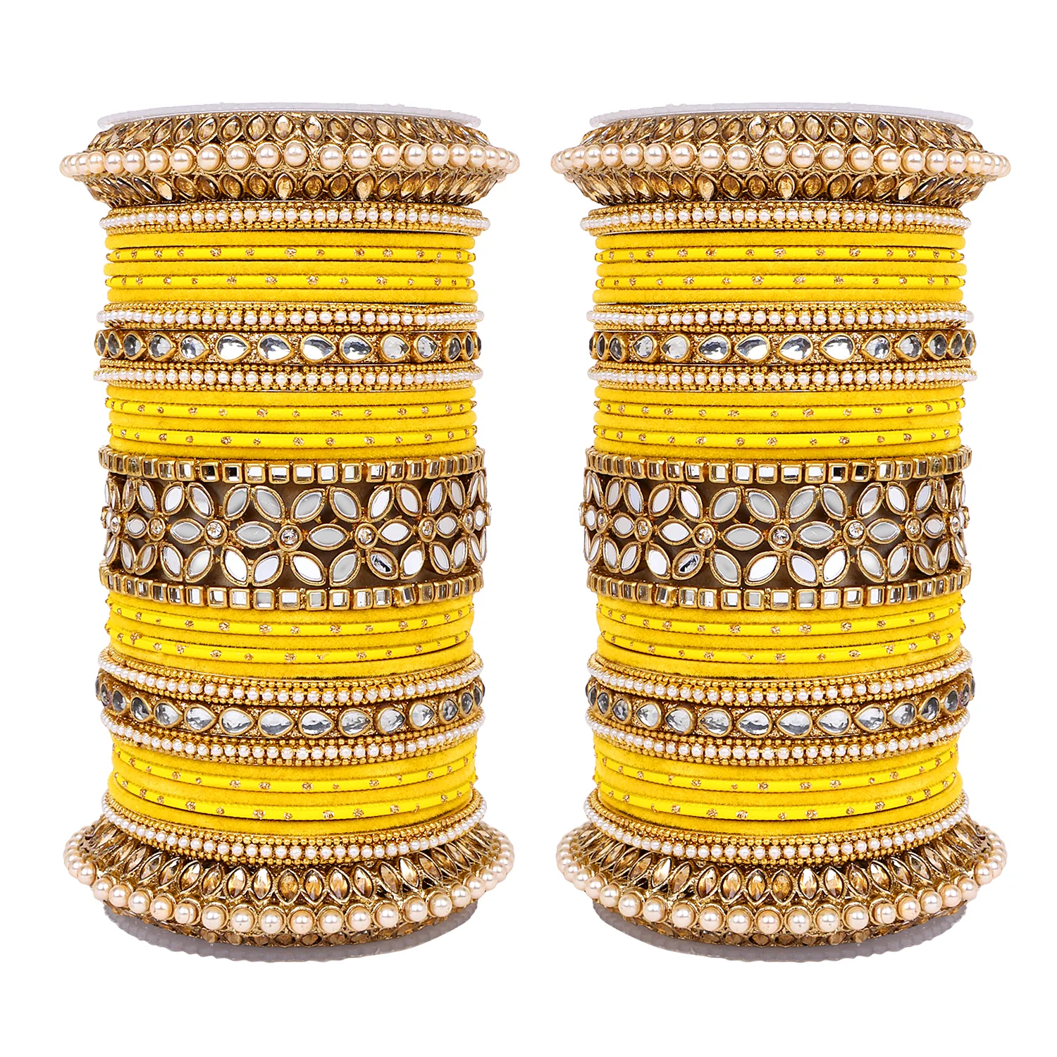 Bridal Bangle Set with Flower Mirror Kada and Pacheli by Leshya - Image 18