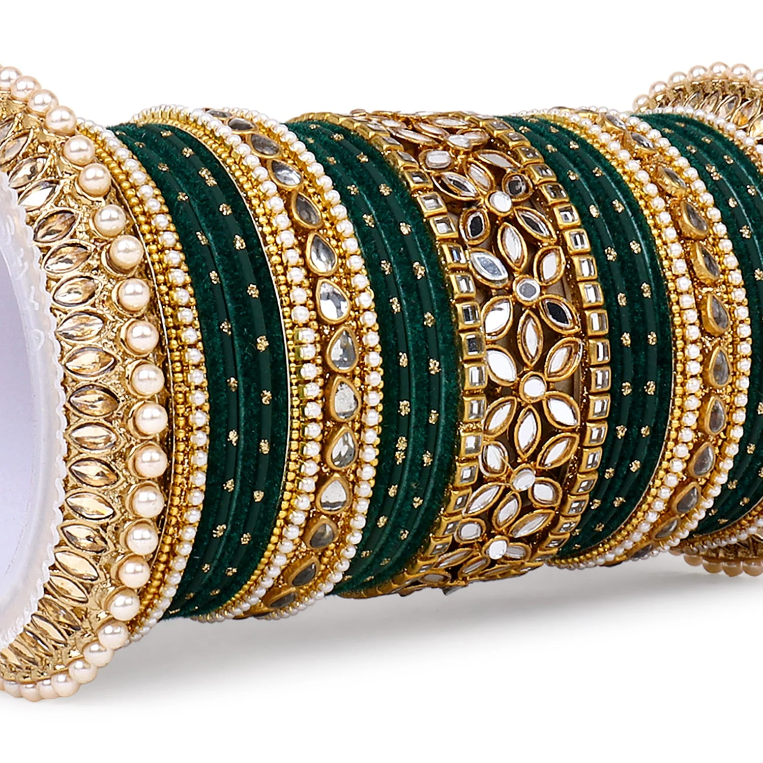 Bridal Bangle Set with Flower Mirror Kada and Pacheli by Leshya - Image 11