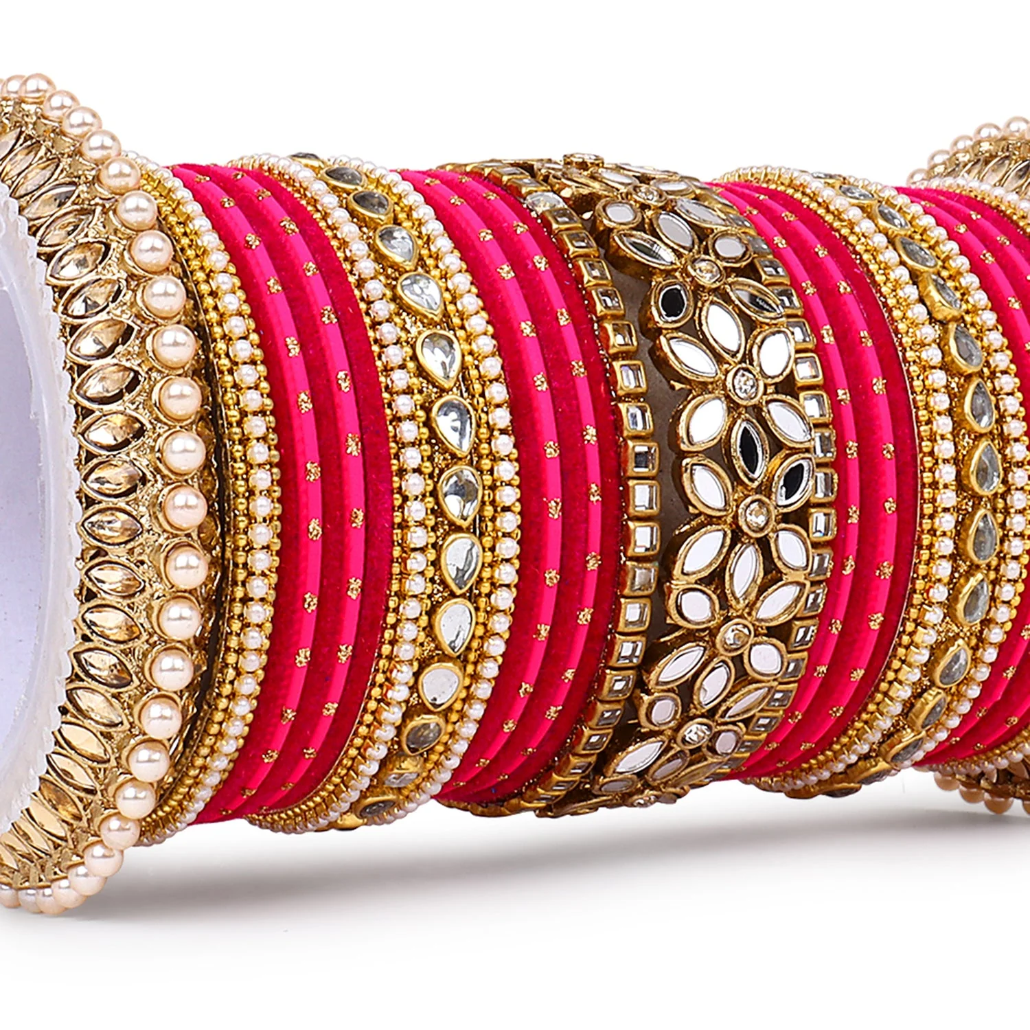 Bridal Bangle Set with Flower Mirror Kada and Pacheli by Leshya - Image 17