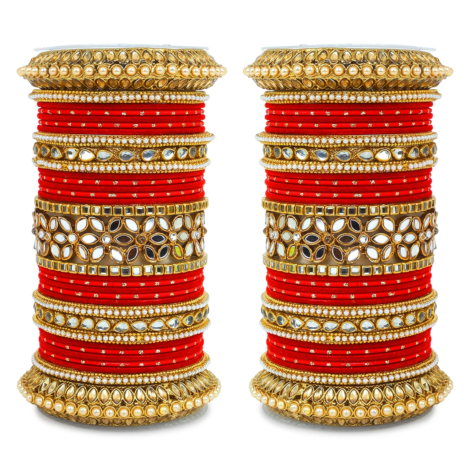 Bridal Bangle Set with Flower Mirror Kada and Pacheli by Leshya - Image 2