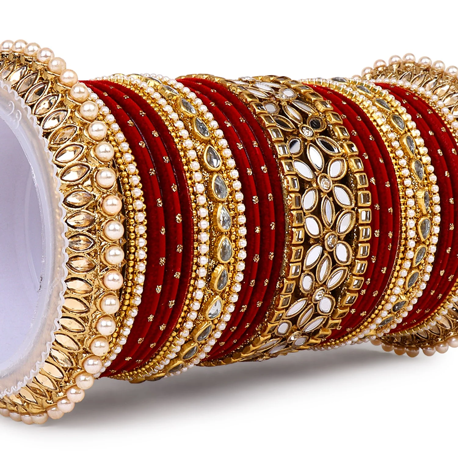 Bridal Bangle Set with Flower Mirror Kada and Pacheli by Leshya - Image 15