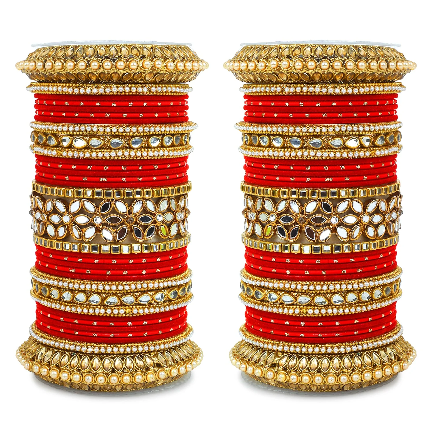 Bridal Bangle Set with Flower Mirror Kada and Pacheli by Leshya - Image 4