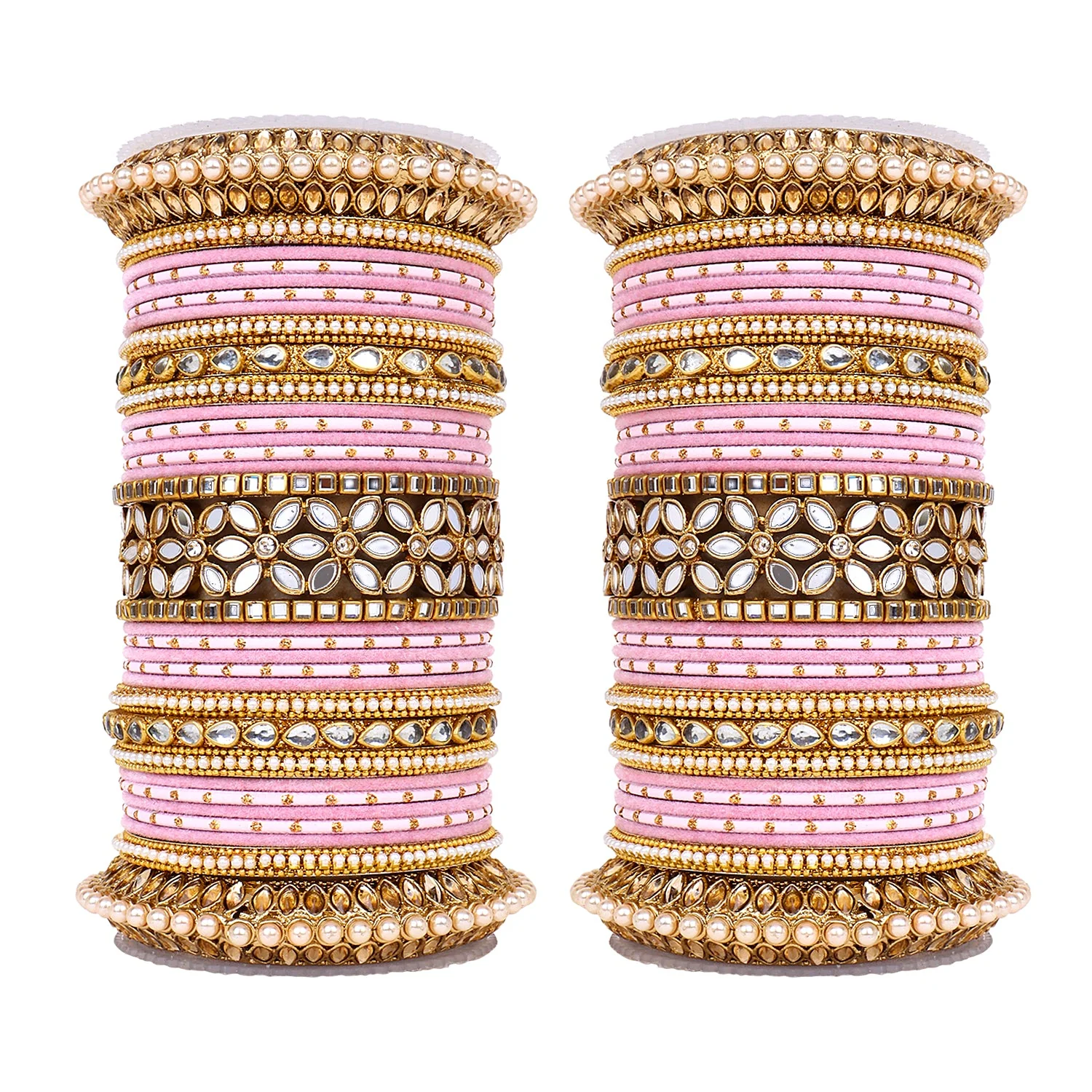 Bridal Bangle Set with Flower Mirror Kada and Pacheli by Leshya - Image 6