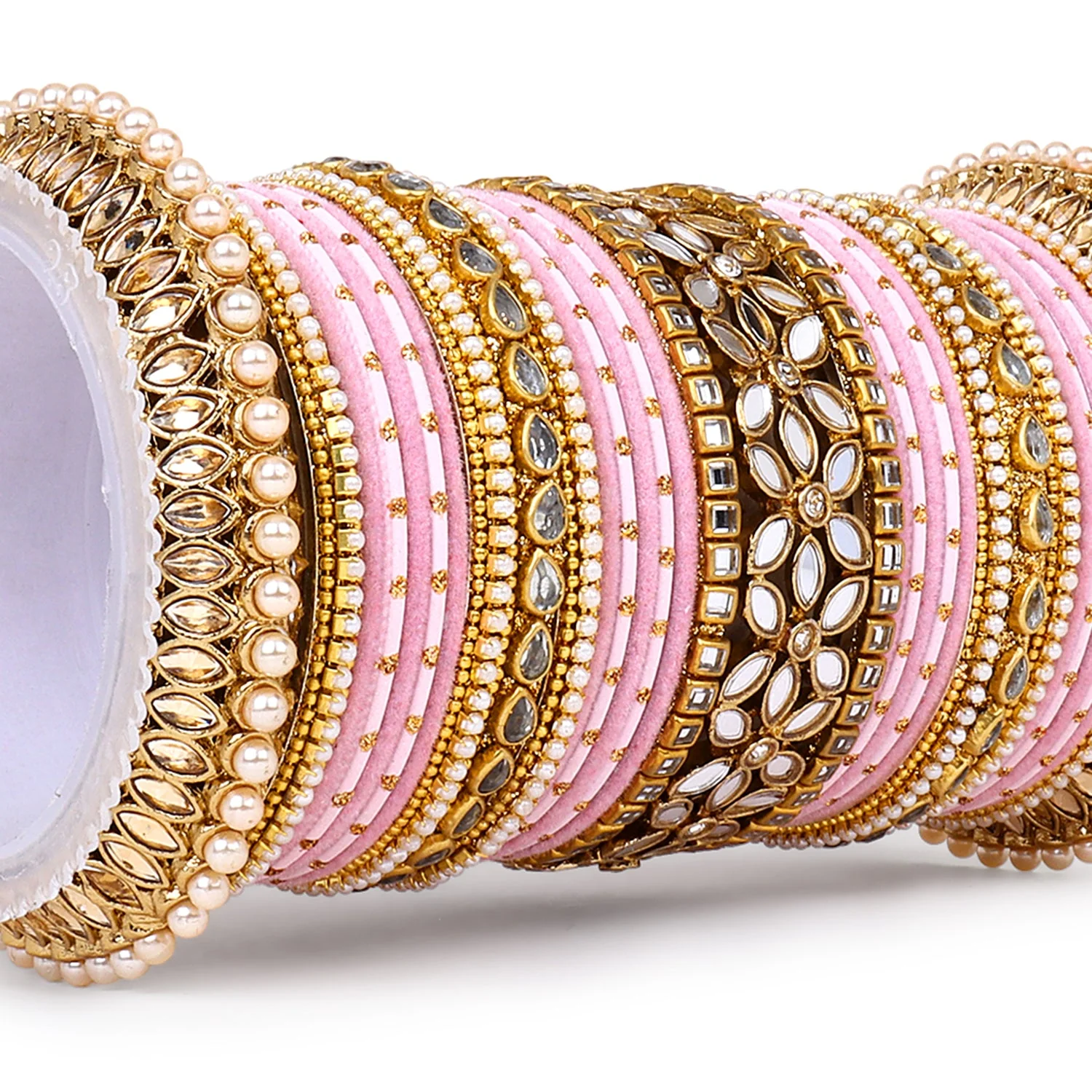 Bridal Bangle Set with Flower Mirror Kada and Pacheli by Leshya - Image 7