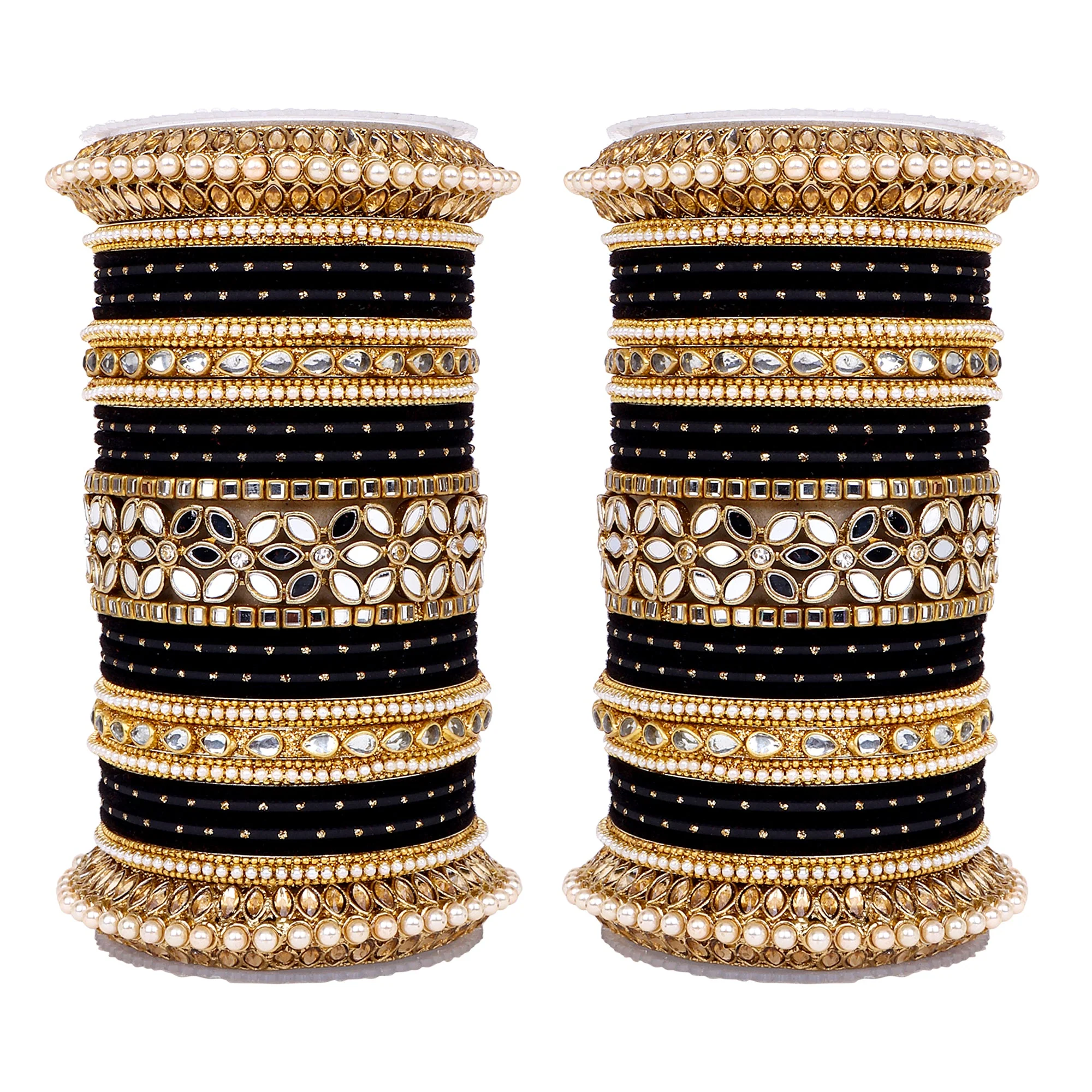 Bridal Bangle Set with Flower Mirror Kada and Pacheli by Leshya - Image 8