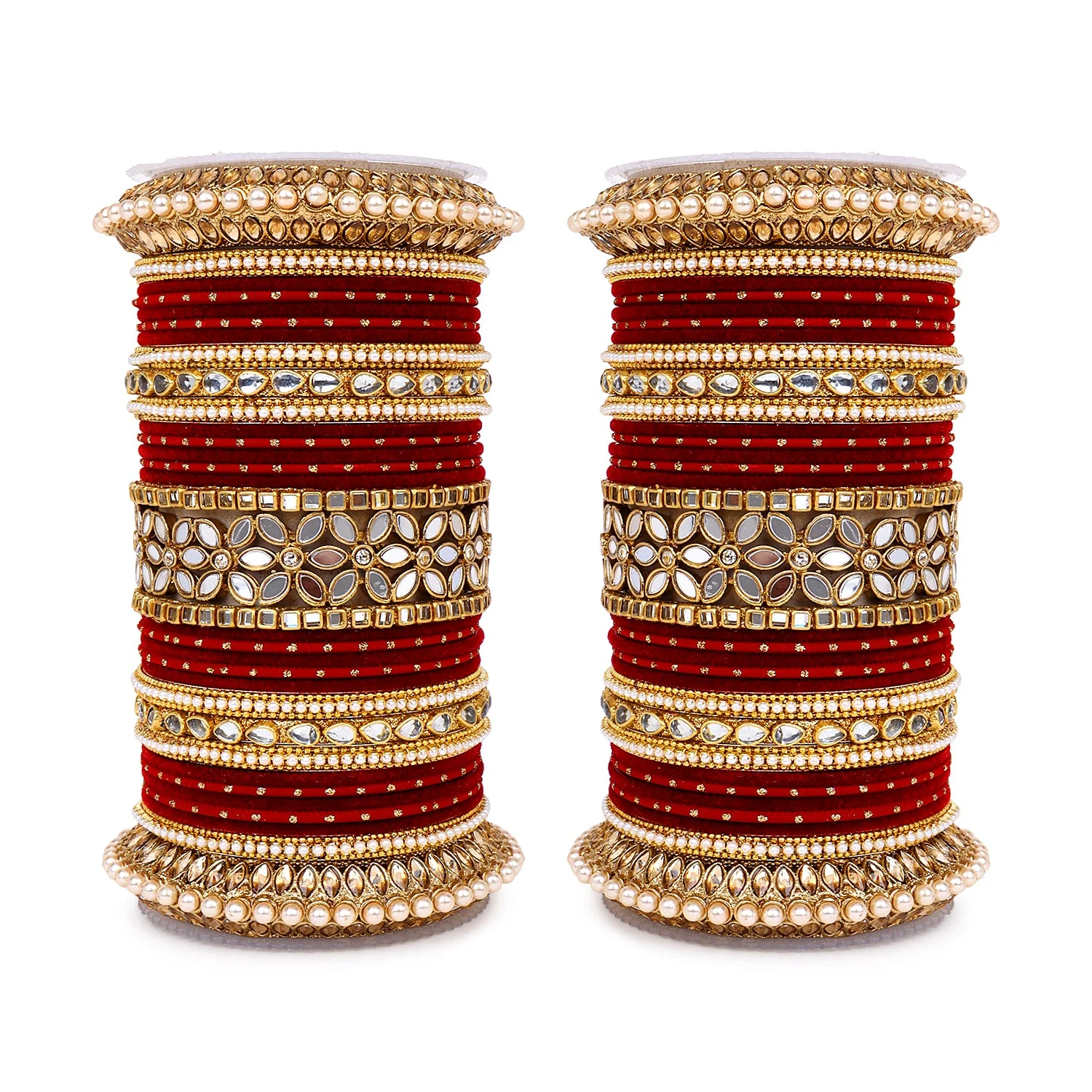 Bridal Bangle Set with Flower Mirror Kada and Pacheli by Leshya - Image 12