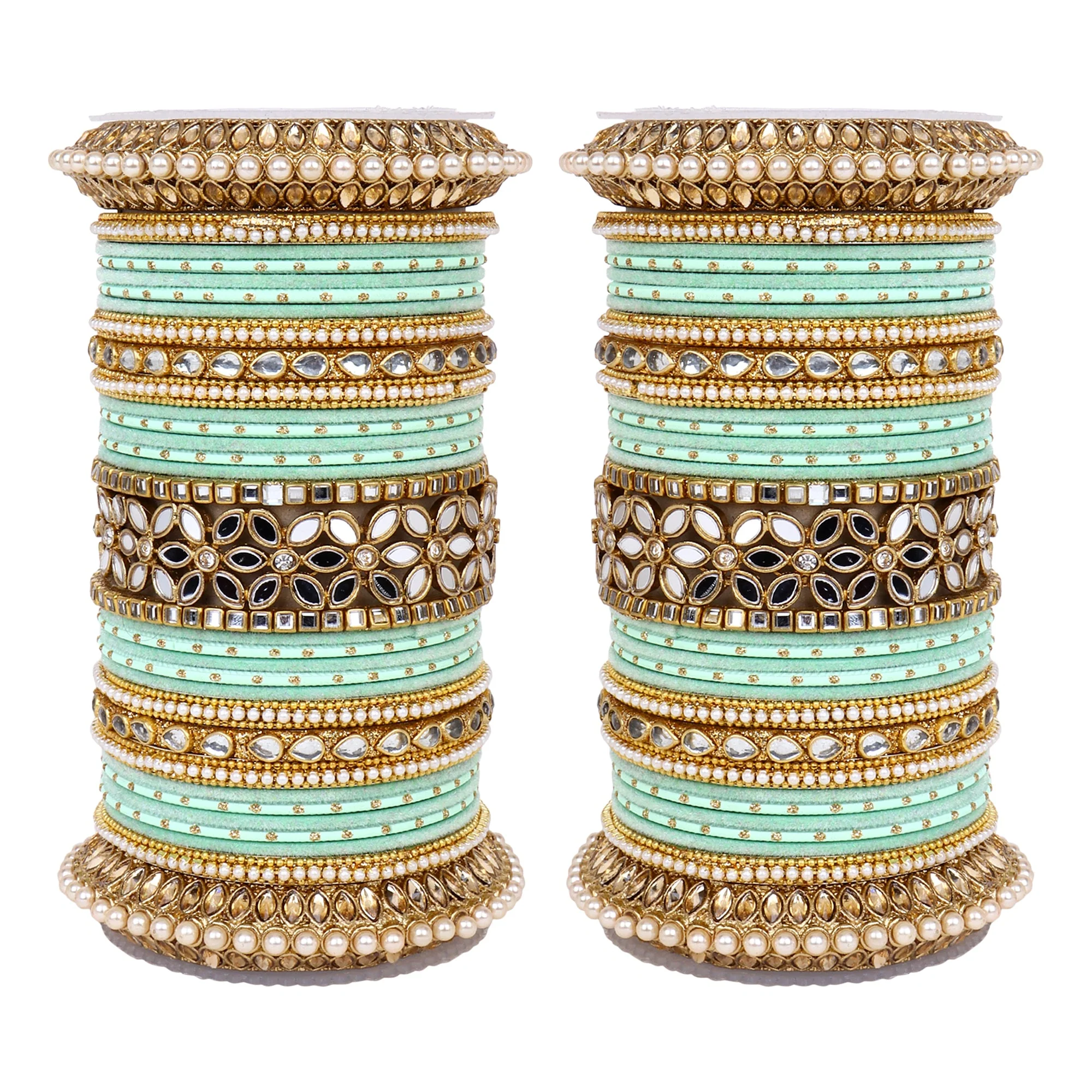 Bridal Bangle Set with Flower Mirror Kada and Pacheli by Leshya - Image 14