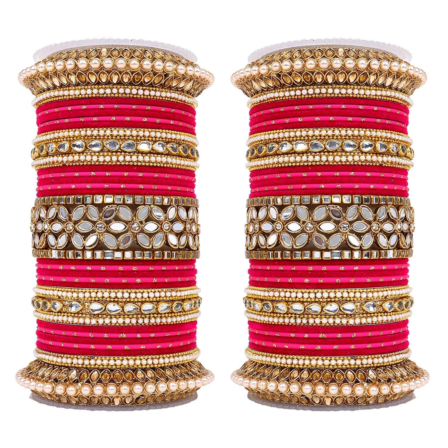 Bridal Bangle Set with Flower Mirror Kada and Pacheli by Leshya - Image 16