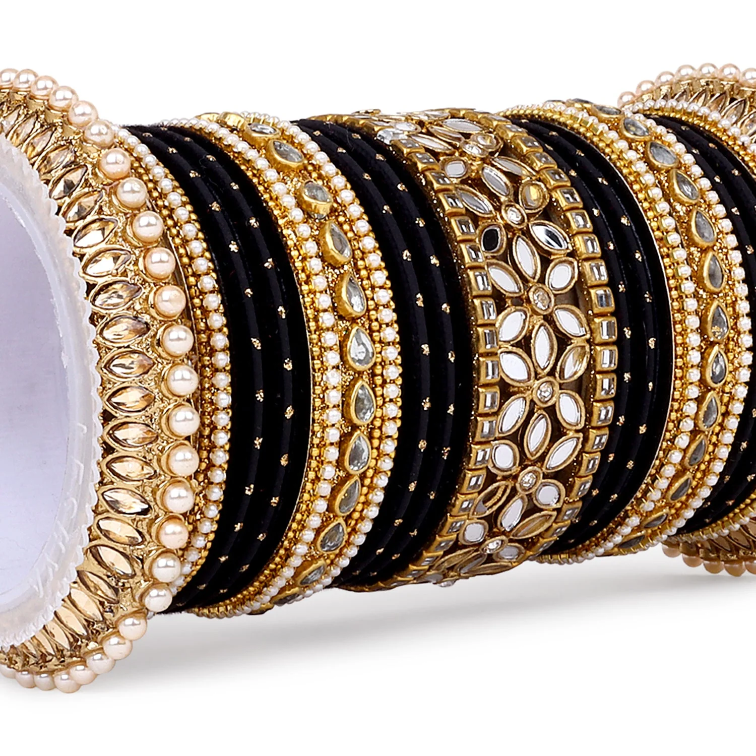 Bridal Bangle Set with Flower Mirror Kada and Pacheli by Leshya - Image 9