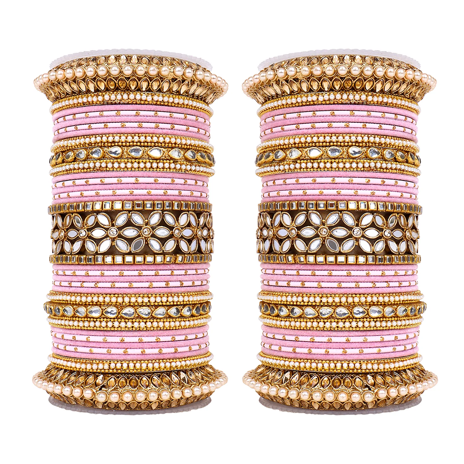 Bridal Bangle Set with Flower Mirror Kada and Pacheli by Leshya - Image 4