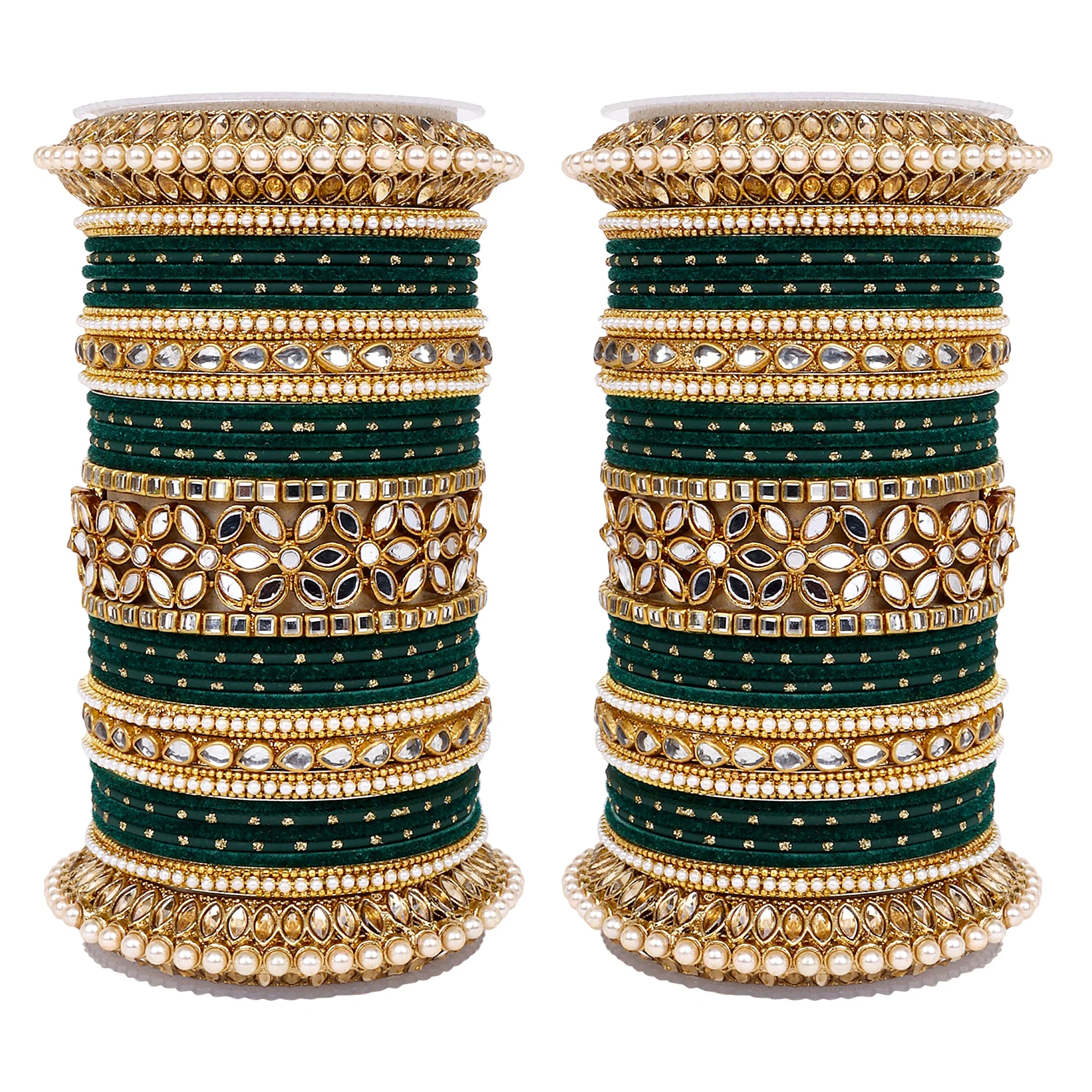 Bridal Bangle Set with Flower Mirror Kada and Pacheli by Leshya - Image 12