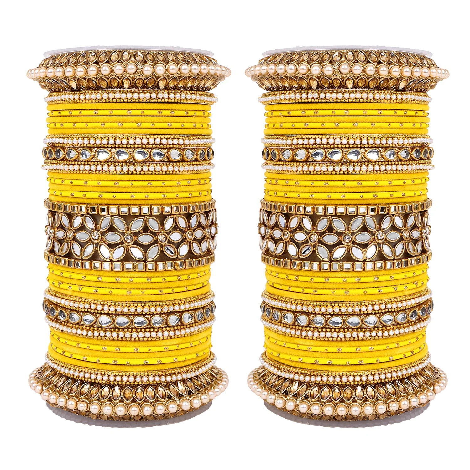 Bridal Bangle Set with Flower Mirror Kada and Pacheli by Leshya - Image 18