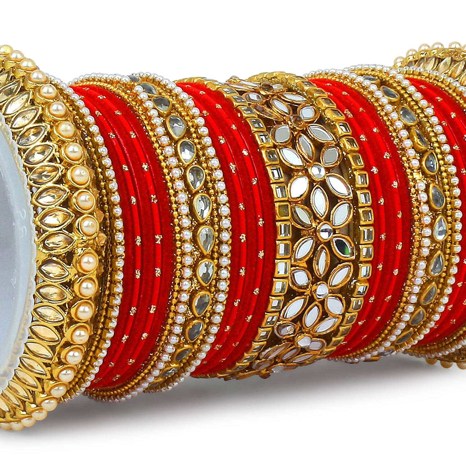 Bridal Bangle Set with Flower Mirror Kada and Pacheli by Leshya - Image 5