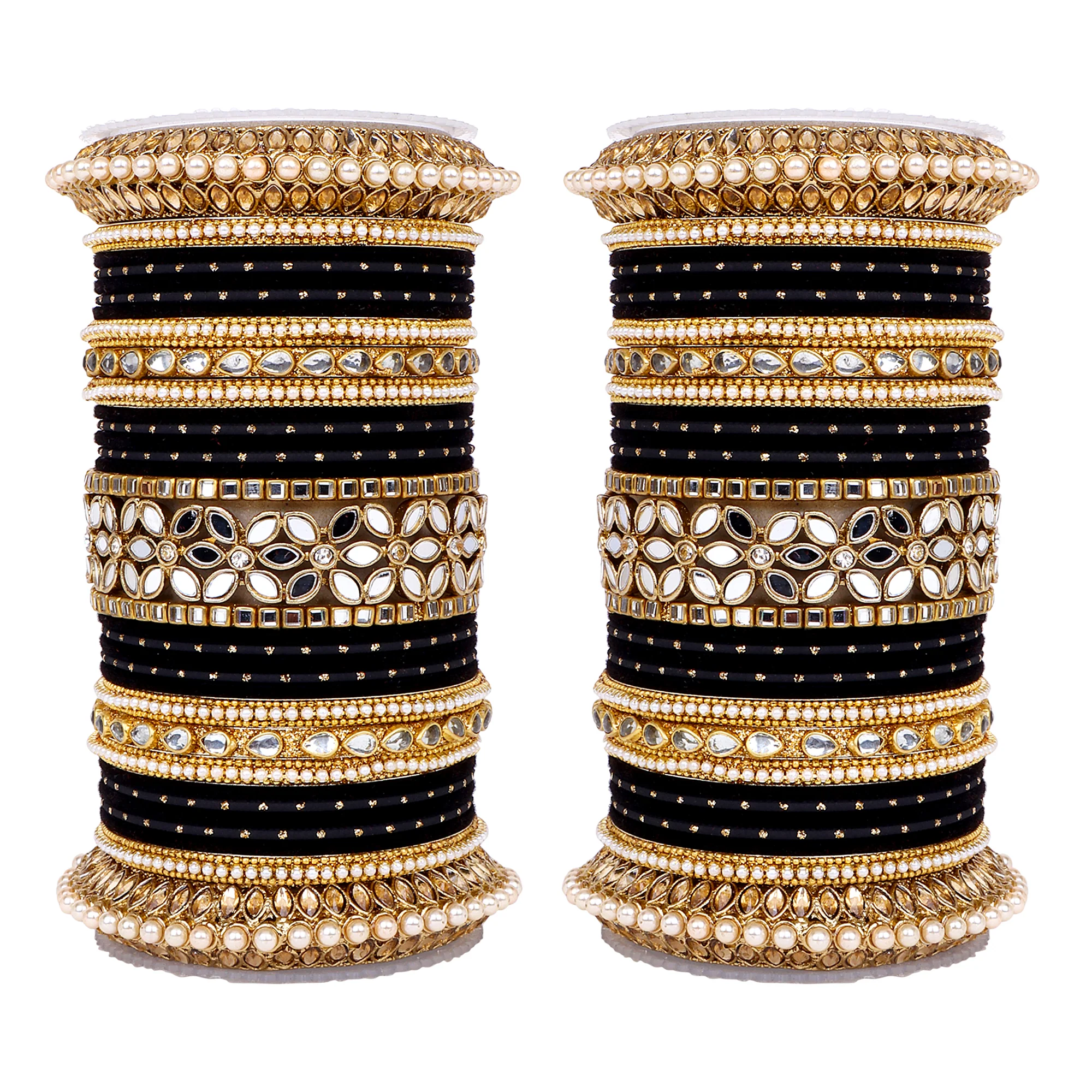Bridal Bangle Set with Flower Mirror Kada and Pacheli by Leshya - Image 6