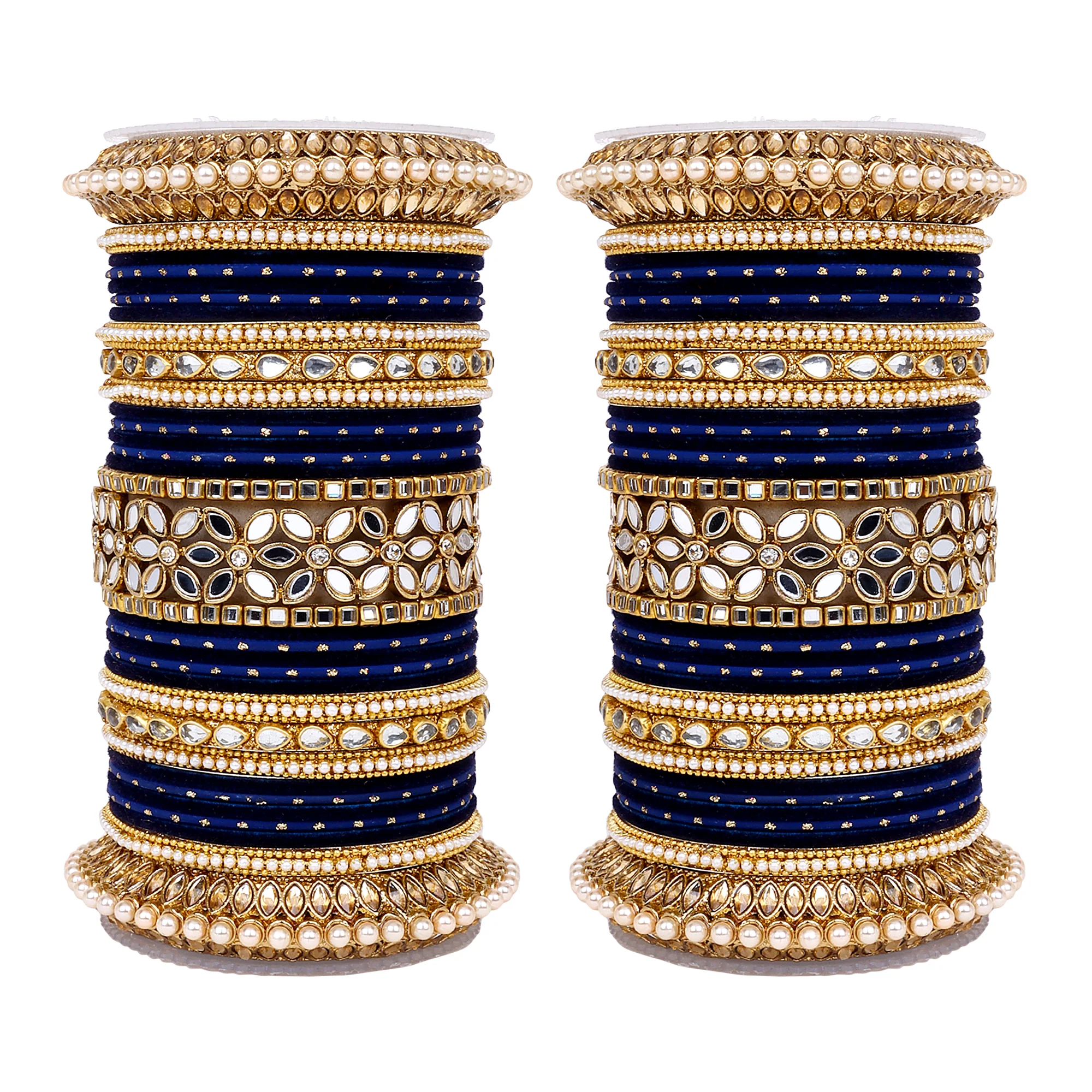 Bridal Bangle Set with Flower Mirror Kada and Pacheli by Leshya - Image 8